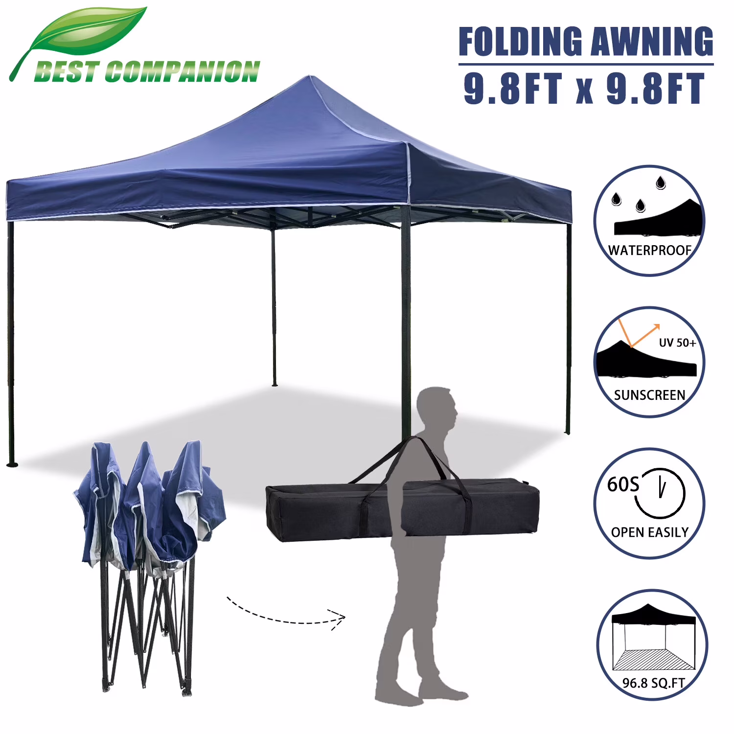 CL.HPAHKL 10' x 10' Outdoor Pop Up Canopy Tent with Wheeled Bag, Outdoor Shade Tent for Party One Push Patio Tent Canopy Instant Slant Leg Conopy for Backyard Outdoor Patio and Lawn - Image 3