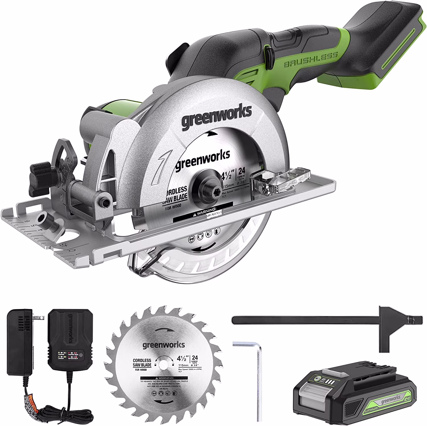 24V Brushless 4.5" Mini Circular Saw Kit, 6500 RPM Compact Cutting Saw with Blade, Battery, and Charger