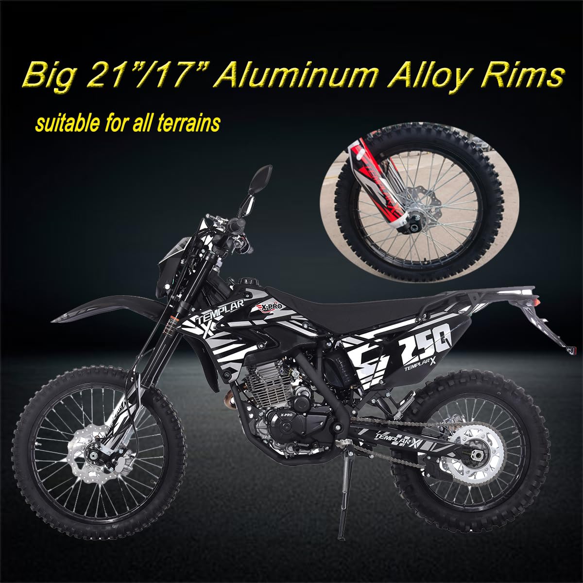 Templar X 250cc 6 Speed Dirt Bike with Zongshen Engine Pit Bike Gas Dirt Bikes Adult Pitbike, Big 21"/18" Wheels! (Red) - Image 5