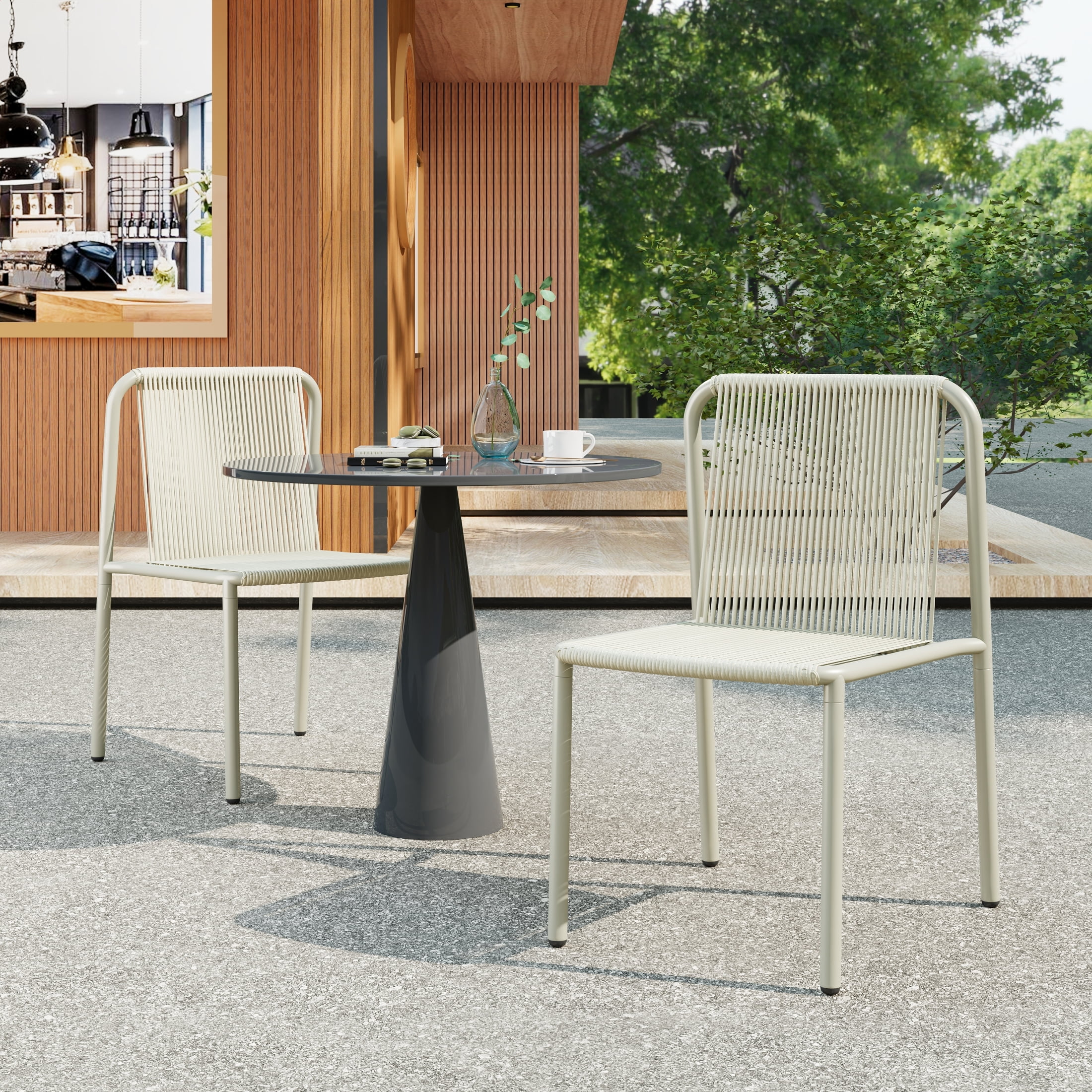Christopher Knight Home Modern Rattan Patio Dining Chairs, Metal Frame, Green, Set of 2 - Image 14