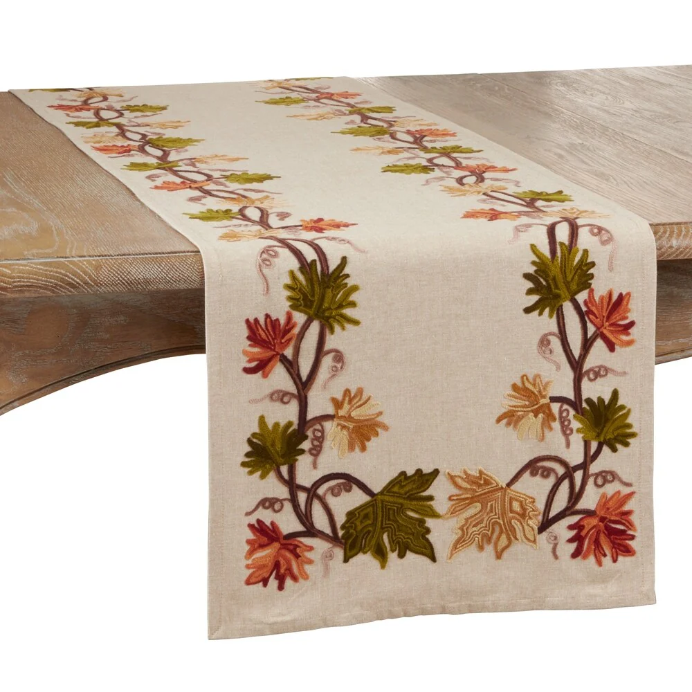 16x72 Inch Embroidered Fall Leaf Table Runner, Autumn Decorative Dining Table Runner for Home and Holiday Decor - Image 2
