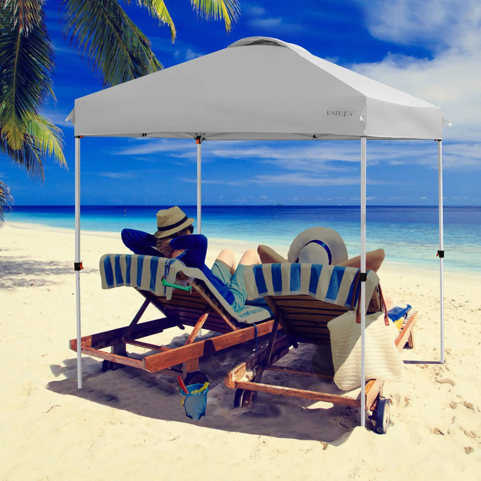 Patiojoy 6.6-?x 6.6-?Pop-up Canopy Tent Outdoor Camping Sun Shelter w/ Portable Roller Bag & 4 Weight Bags Blue - Image 15