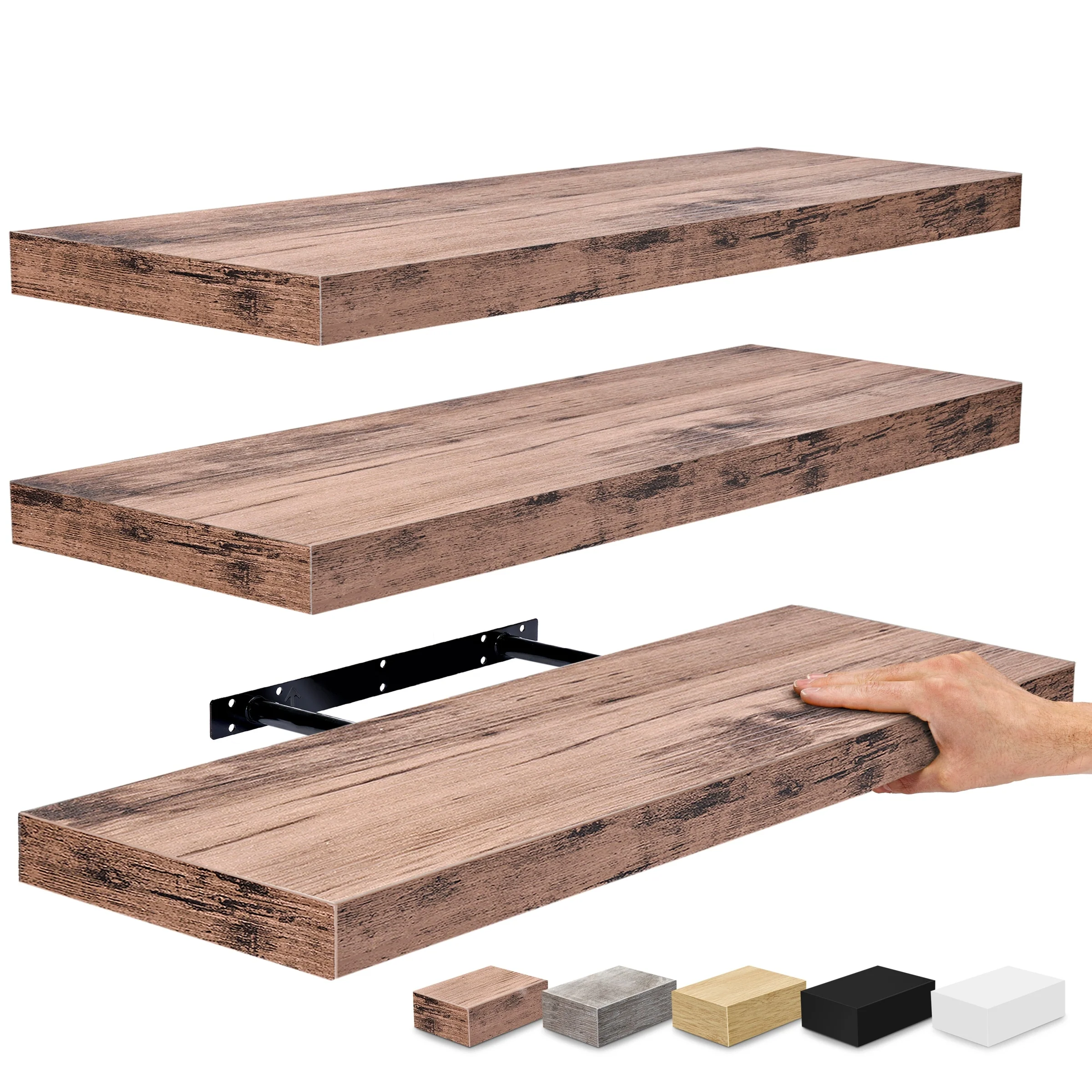 Set of 3 Floating Wood Wall Shelves, Wall Mounted Display and Storage Shelves with Invisible Brackets for Books and Home Decor - Image 7