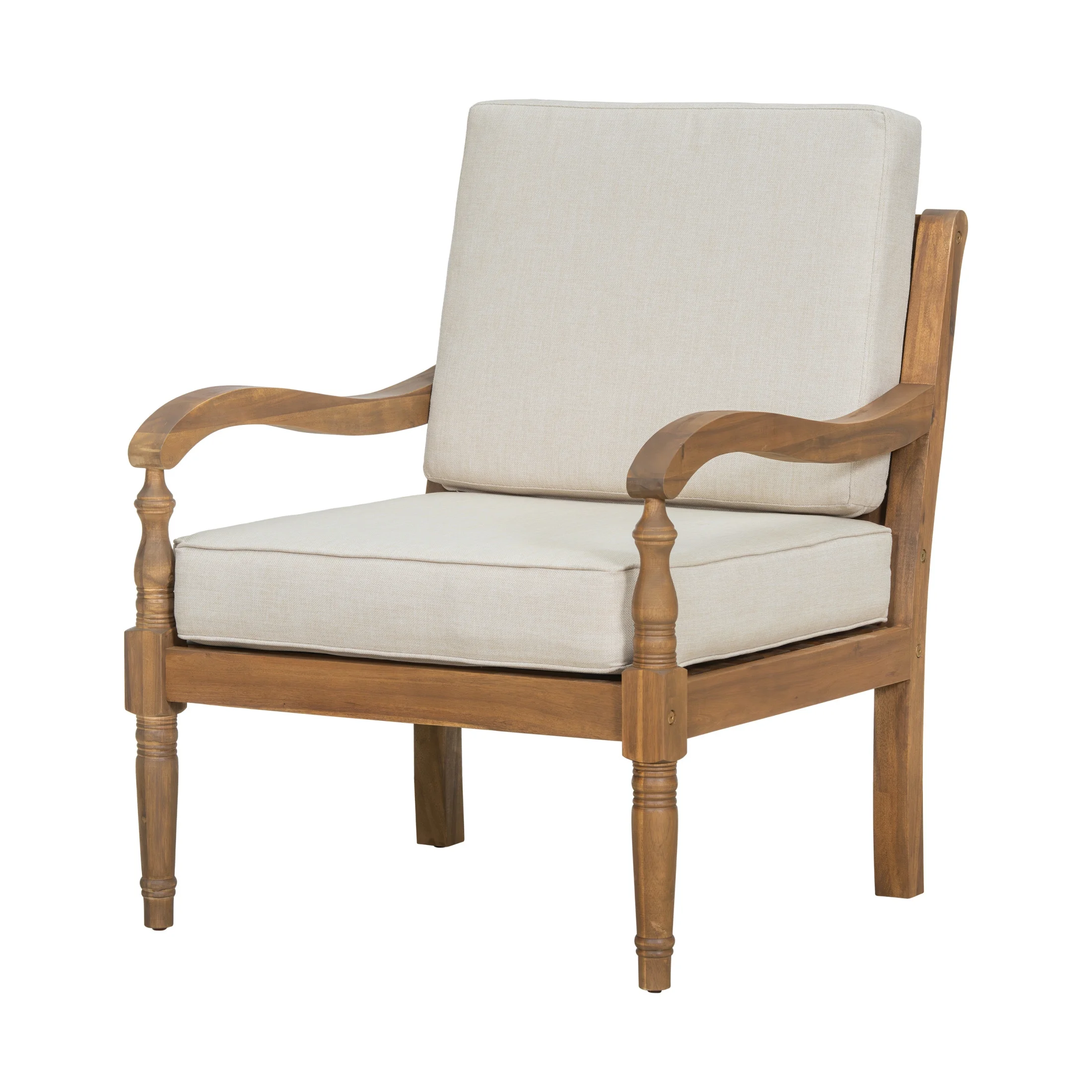 Christopher Knight Home Classic Carved Outdoor Lounge Chair with Cushions, Solid Wood Frame, Beige - Image 2