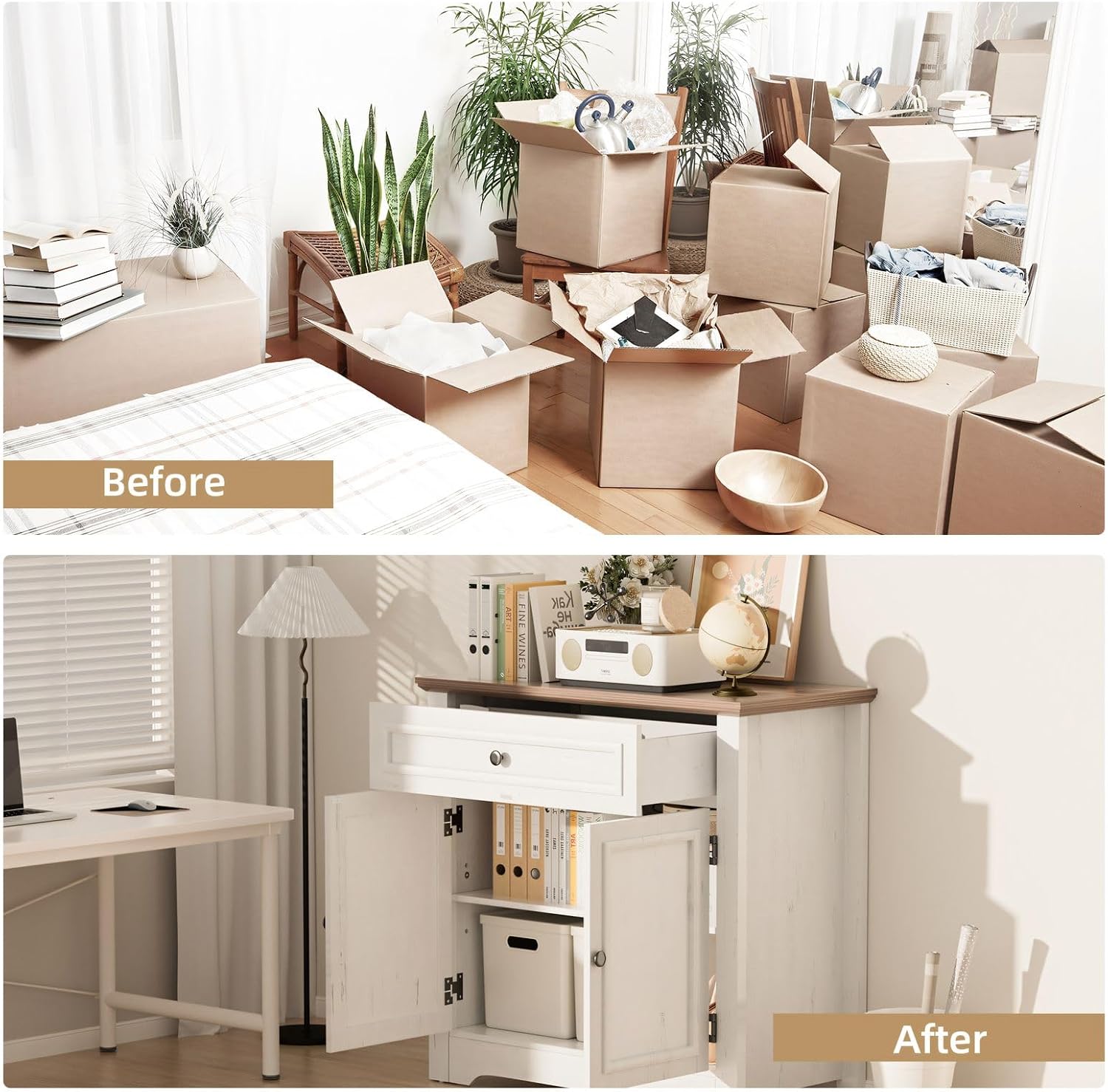 Buffet Cabinet with Storage and Drawer,Sideboard Coffee Bar with Adjustable Shelves and Doors, White Accent Cabinet Credenza Console Organizer Modern Coffee Bar for Kitchen Dining Room Living Room - Image 6