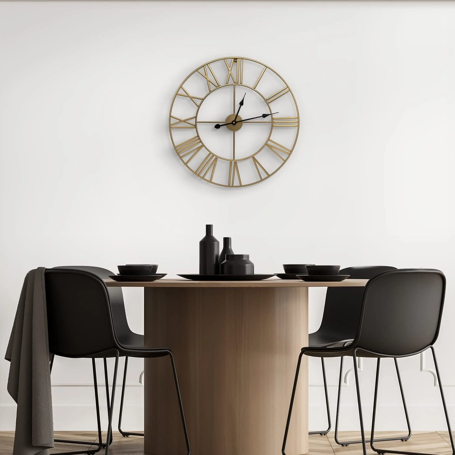 24 Inch Large Round Gold Metal Wall Clock, Decorative Analog Clock for Home - Image 2