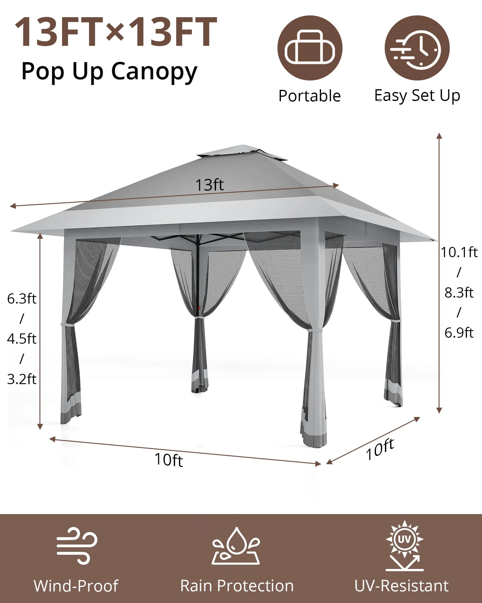 Accreate 13' X 13' Outdoor Patio Gazebo,Outdoor Canopy Tent with Mosquito Netting,Backyard Tent for Party, Wedding, Outdoor Dining, Patio, Backyard - Image 38