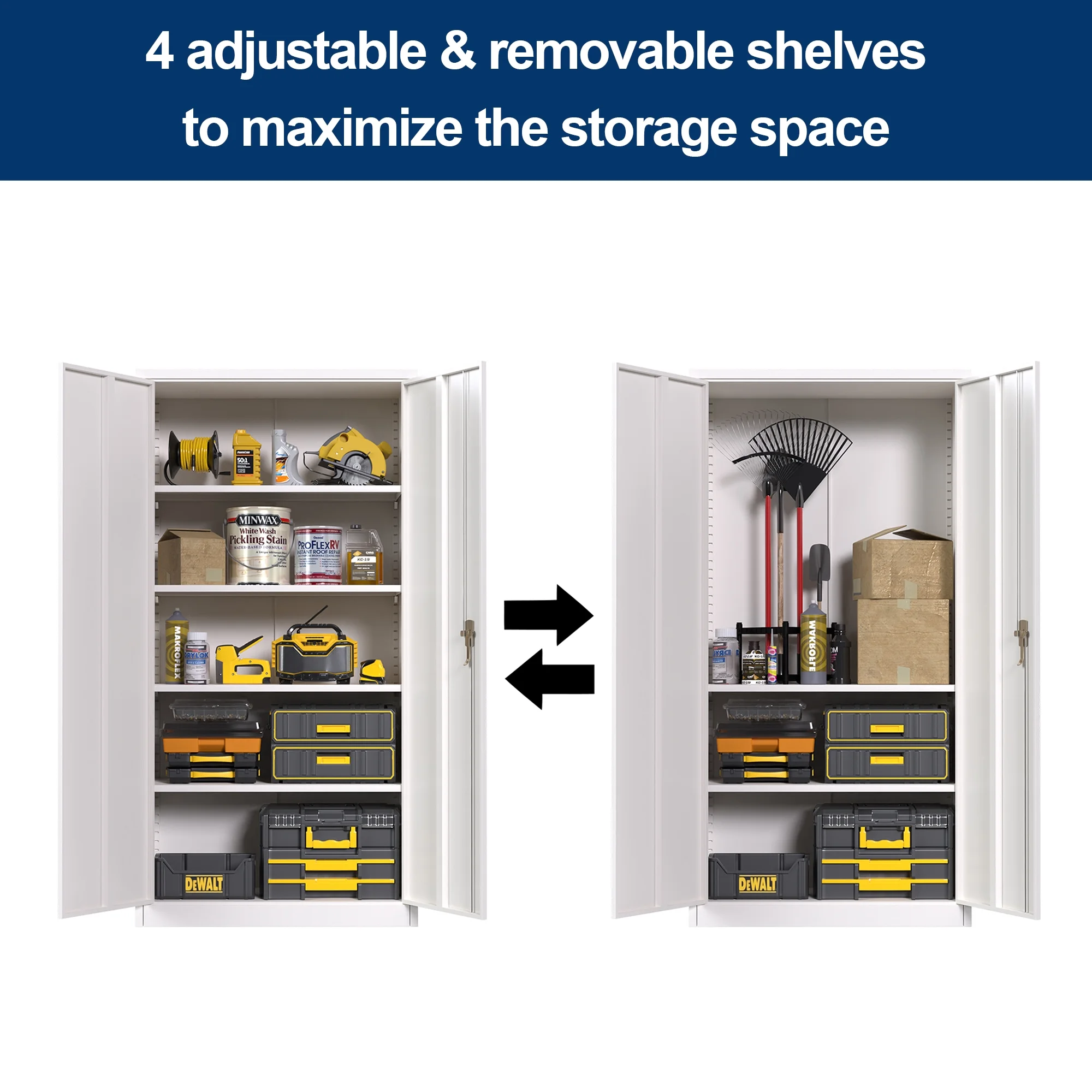 GAEANET 2 Door Metal Storage Cabinet with 5 Adjustable Shelves &Pegboard, 71" H-32" W-16" D Locking Steel Garage Cabinet, for Garage,Office,Home,Gym,School, File Cabinet,Assembly Required, Black - Image 46