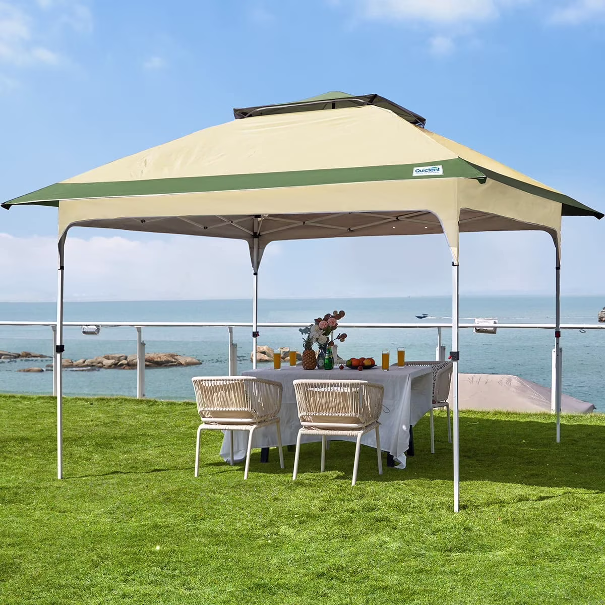 Quictent Pop up Canopy 12 x 12, One Person Set up Portable Instant Folding Shelter, Outdoor Canopy Tent with Extra Shade for Backyard, Patio, Party - Tan/Brown - Image 3