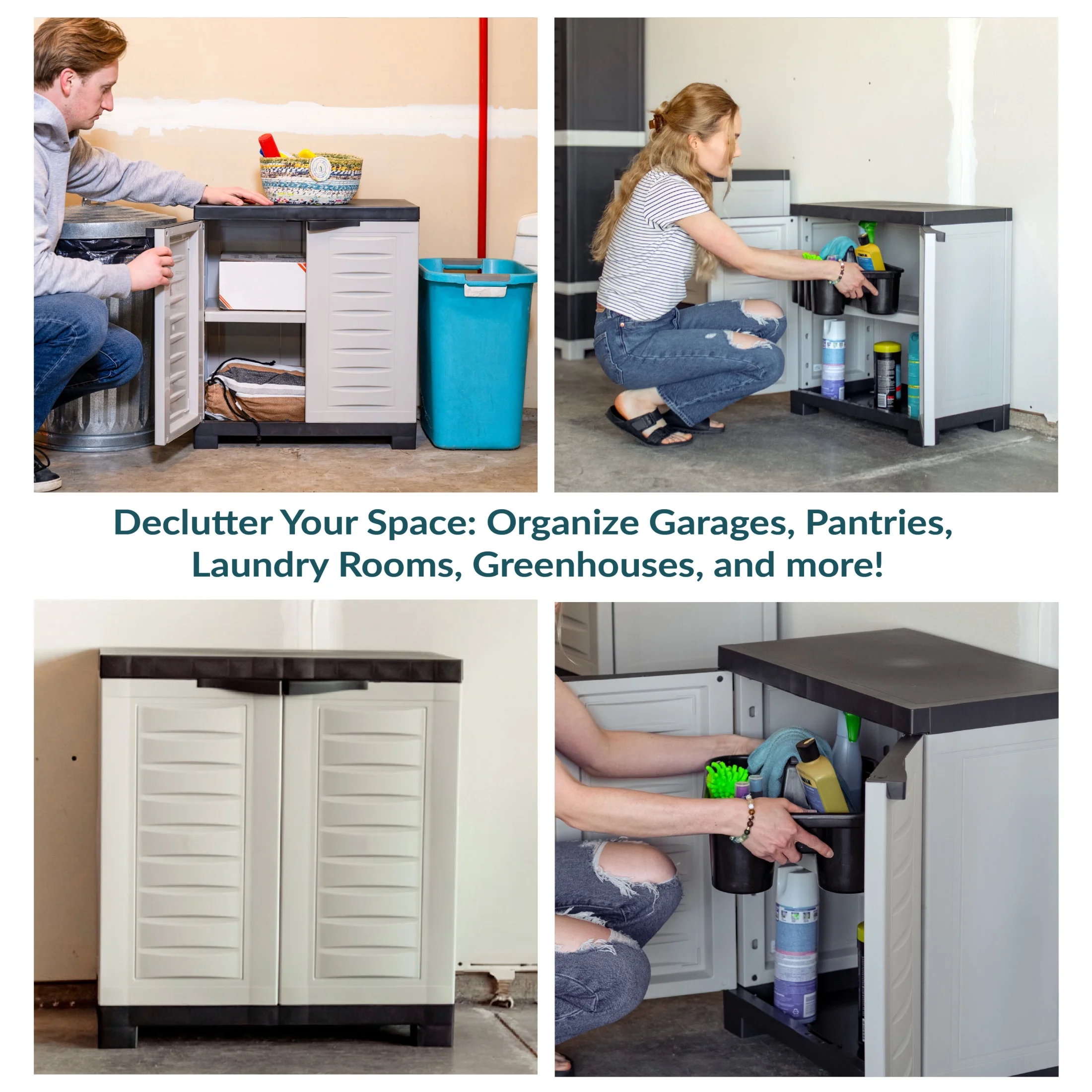 Sunnydaze Adjustable 25.5" Plastic 1-Shelf Freestanding Garage Storage Cabinet, Gray w/ Charcoal Trim - Image 6