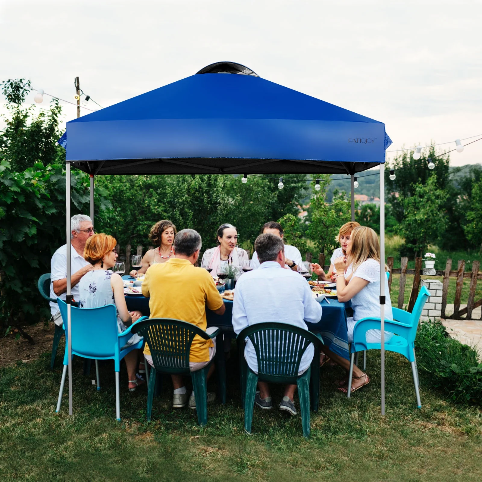 Patiojoy 6.6-?x 6.6-?Pop-up Canopy Tent Outdoor Camping Sun Shelter w/ Portable Roller Bag & 4 Weight Bags Blue - Image 2