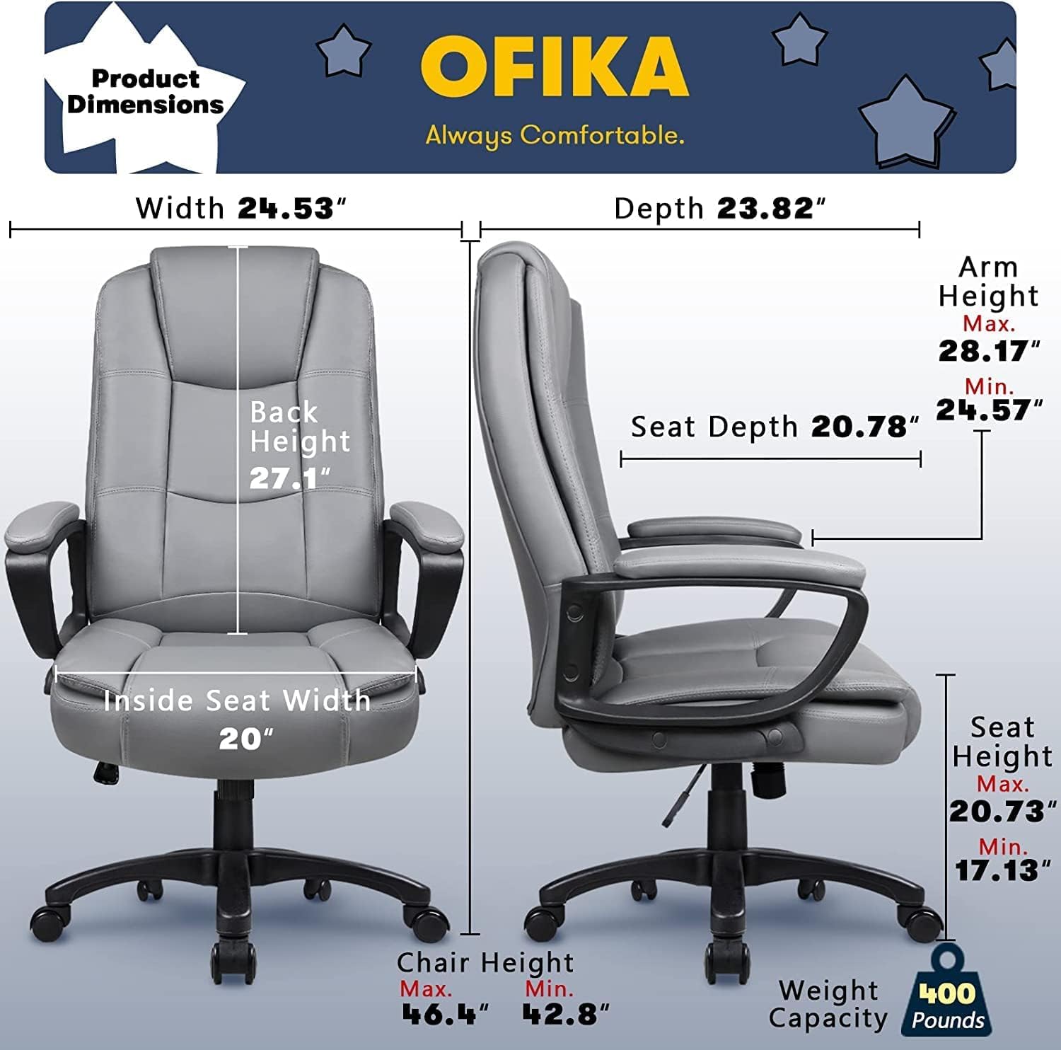400 LBS Big and Tall Office Chair, Heavy Duty Ergonomic Computer Desk Chair for Home Office and Workspace - Image 28