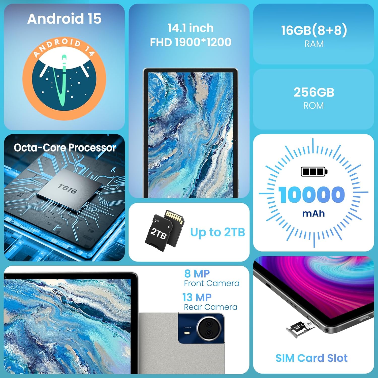 14 Inch Android Tablet, 16GB RAM 256GB Storage, 4G LTE Portable Touchscreen Tablet PC - Image 2