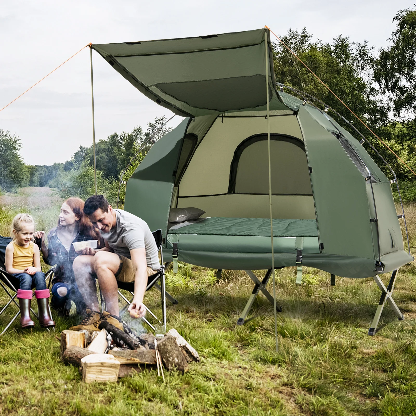 Patiojoy 1-Person Folding Camping Tent Cot Portable Pop-Up Tent w/Sleeping Bag & Air Mattress for Outdoor - Image 3