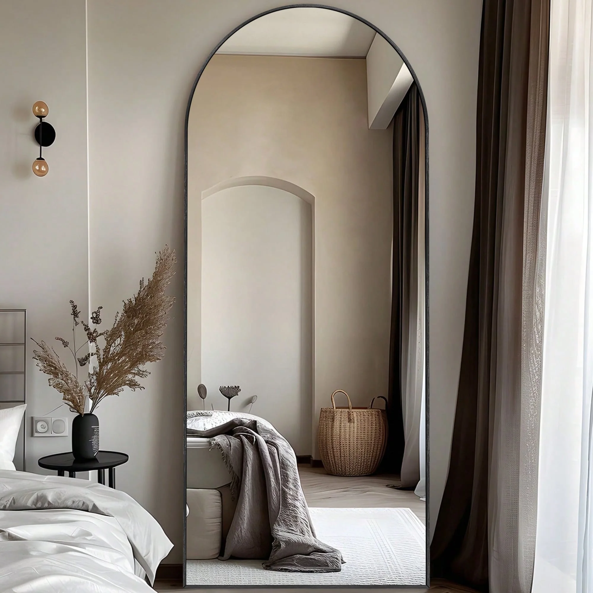 Modern Arched Full Length Floor Mirror, Aluminum Alloy Frame Standing Full Body Mirror - Image 5