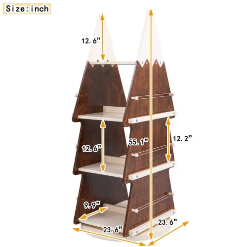 Christmas Rotating Bookshelf Wooden Storage Rack for Kids Room 360° Display Organizer for Study Room - Image 4