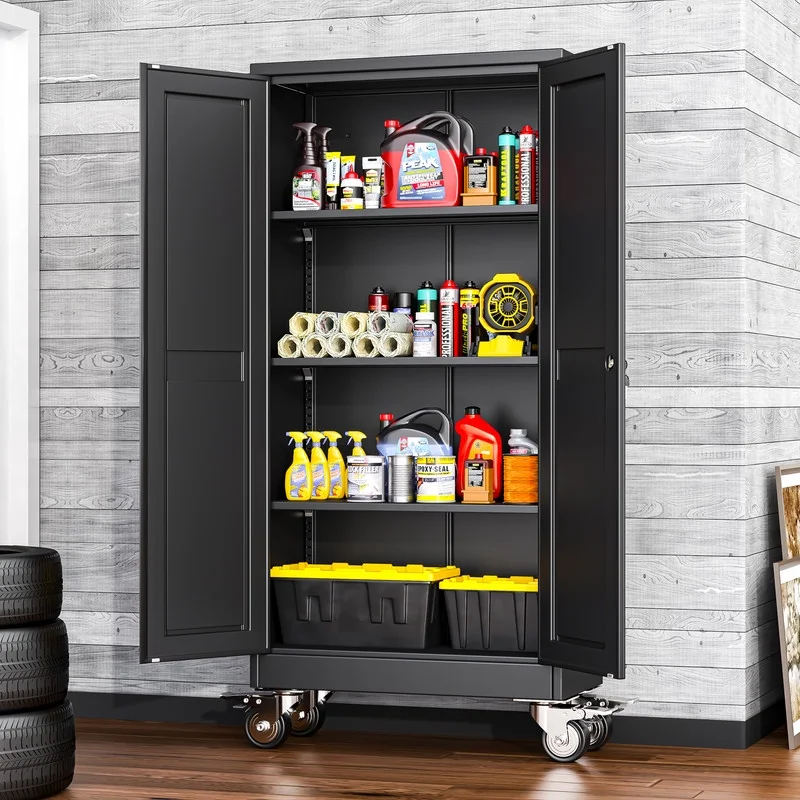 Erosoei 75"H Metal Garage Storage Cabinet with Wheels, Tool Storage Cabinet with 5 Adjustable Shelves - Image 30