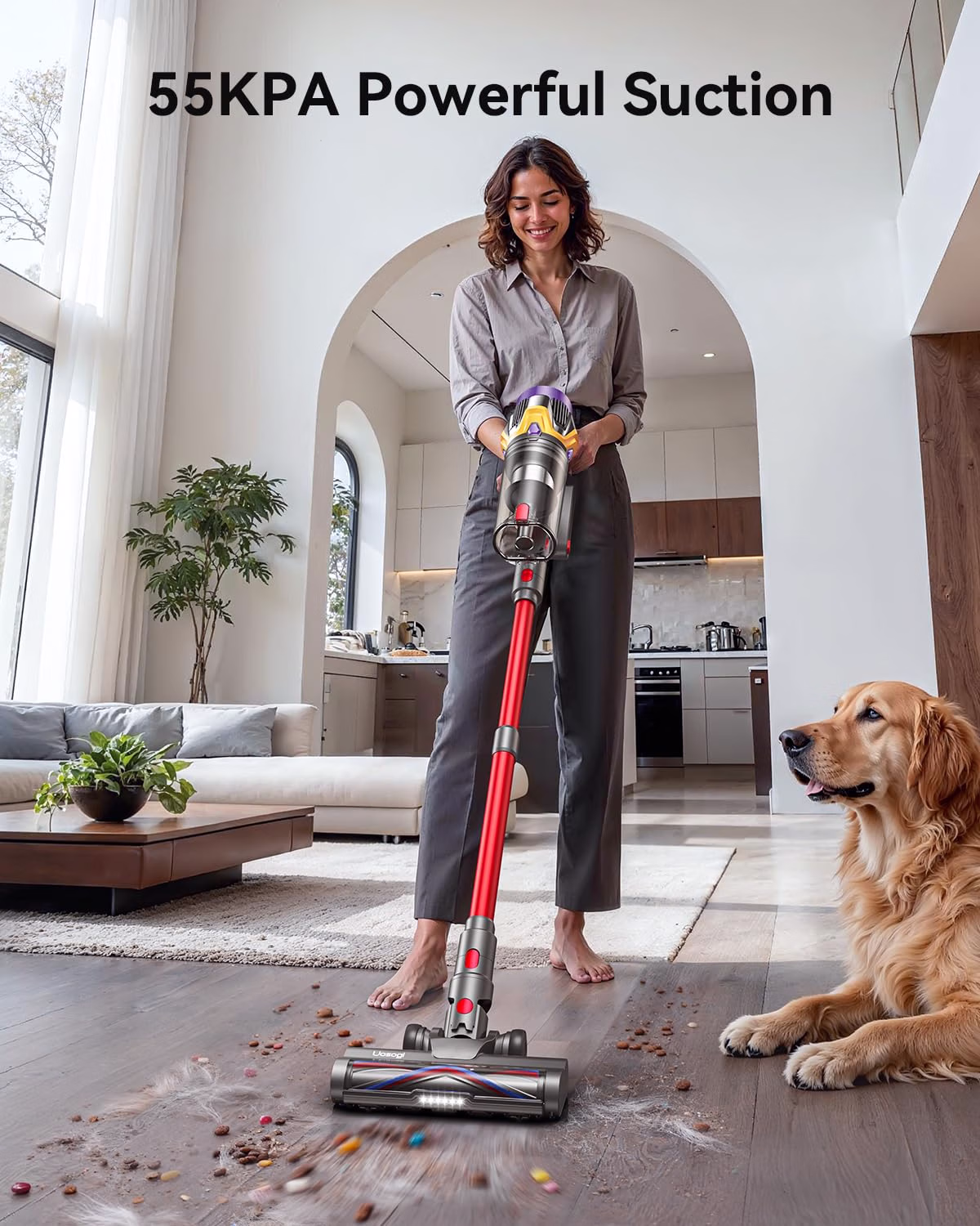Cordless Vacuum Cleaner, Upgraded 55KPA 650W 70Mins Stick Vacuum with Hurricane Mode, Self-Standing, Touch Screen, 1.8L Dust Cup, Anti-Tangle Wireless Vacuum, Vacuum Cleaners for Home, Pet Hair & Carpets