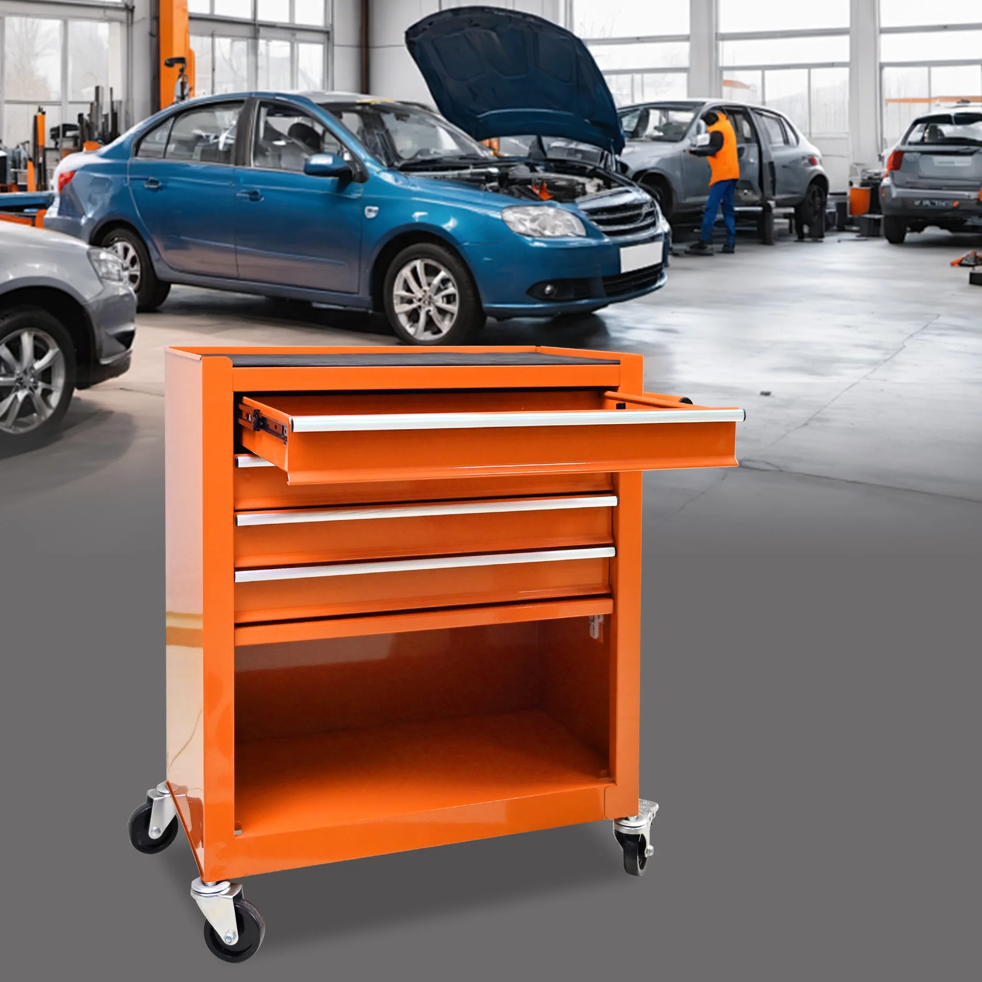 4 Drawers Multifunctional Tool Cart with Wheel Steel Tool Chest Storage Cabinet - Image 25