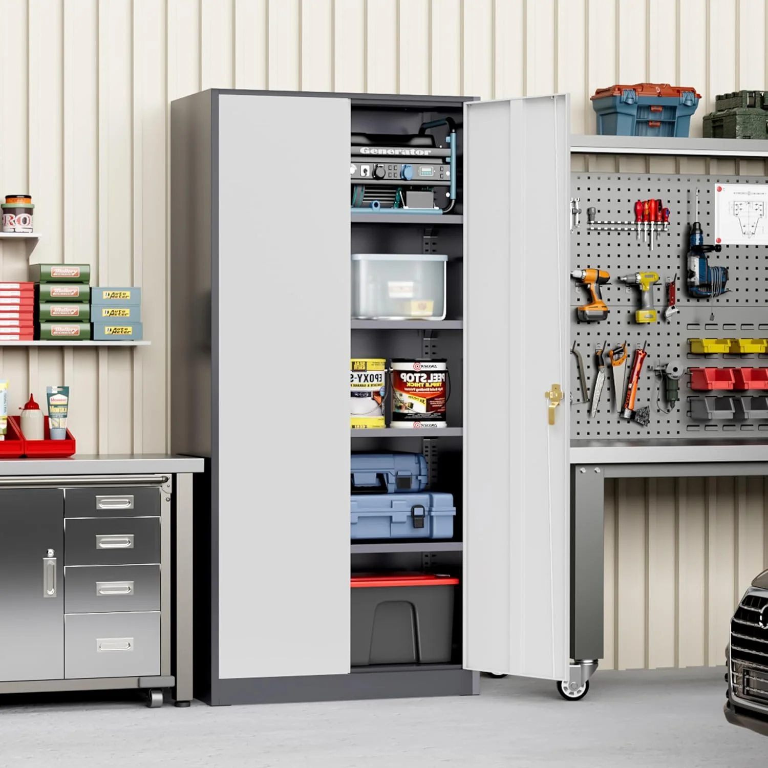 SOLAURA Metal Storage Cabinet with Wheels, 73" Garage Rolling Cabinet with Locking Door and 4 Shelves, Tool Cabinet on Caster for Home, Office, Black - Image 101