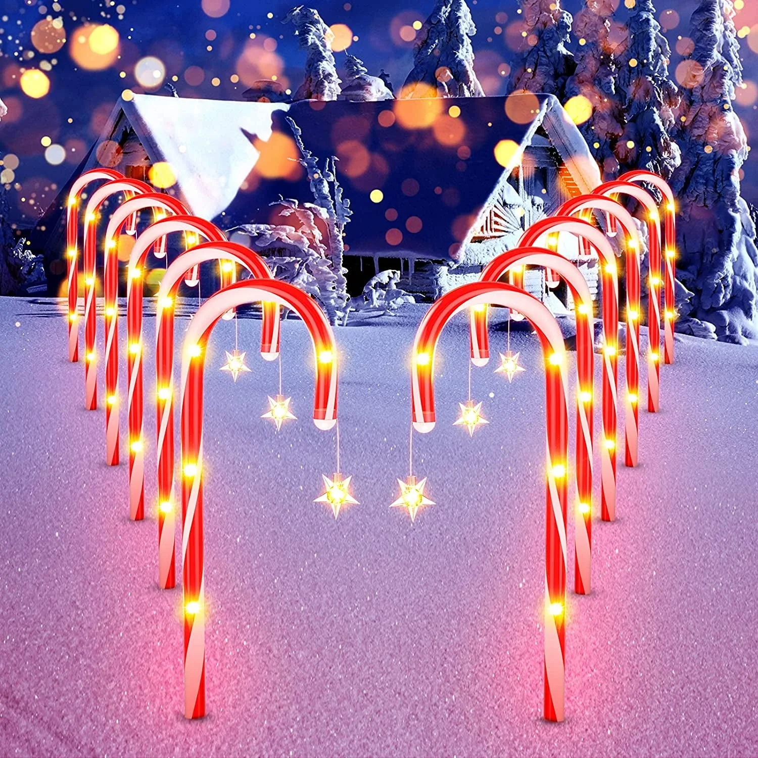 Outdoor Christmas Decorations,12 Pack Solar Christmas Candy Cane Lights with Wireless Remote Control & Bigger Solar Panel, 9 Modes Bright All Night Solar Christmas Yard Pathway Decorations