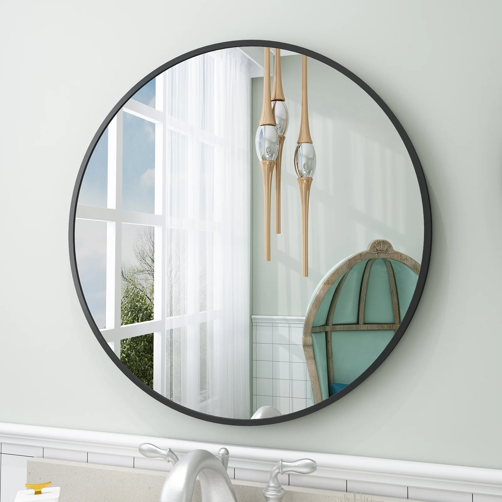 Round Metal Black Frame Bathroom Vanity Mirror, Wall Mounted Decorative Mirror - Image 7