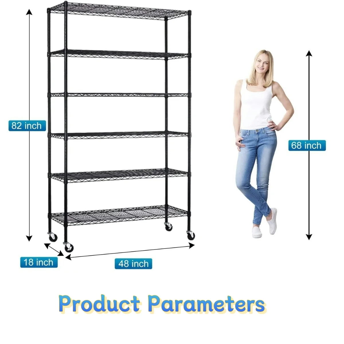 XF XINFENG 6 Tier Storage Shelves Adjustable Wire Shelving Heavy Duty Metal Shelves with Wheels 2100 lbs Capacity,Black - Image 6