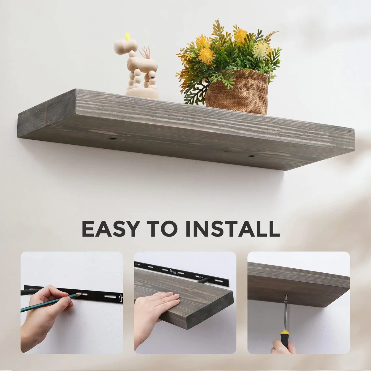 Set of 2 Handcrafted European Pine Floating Wall Shelves, Natural Rustic Wood - Image 41