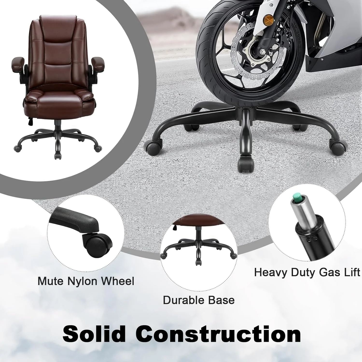 Big and Tall Ergonomic Office Chair, High Back Leather Executive Computer Chair with Padded Flip-Up Arms - Image 9