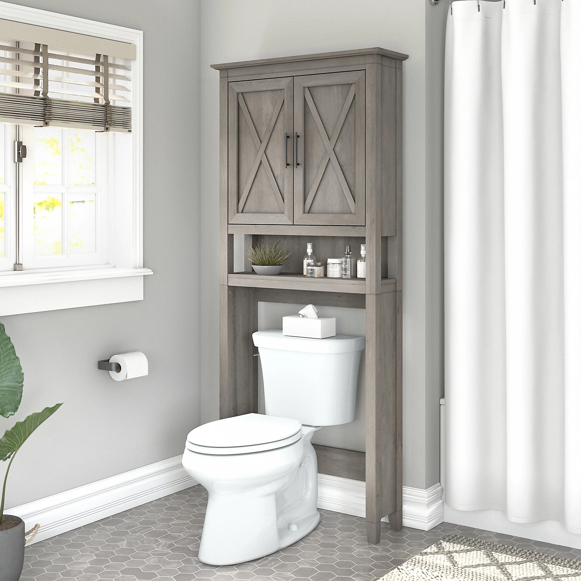 Bush Furniture Key West Over The Toilet Storage Cabinet in Driftwood Gray - Image 2