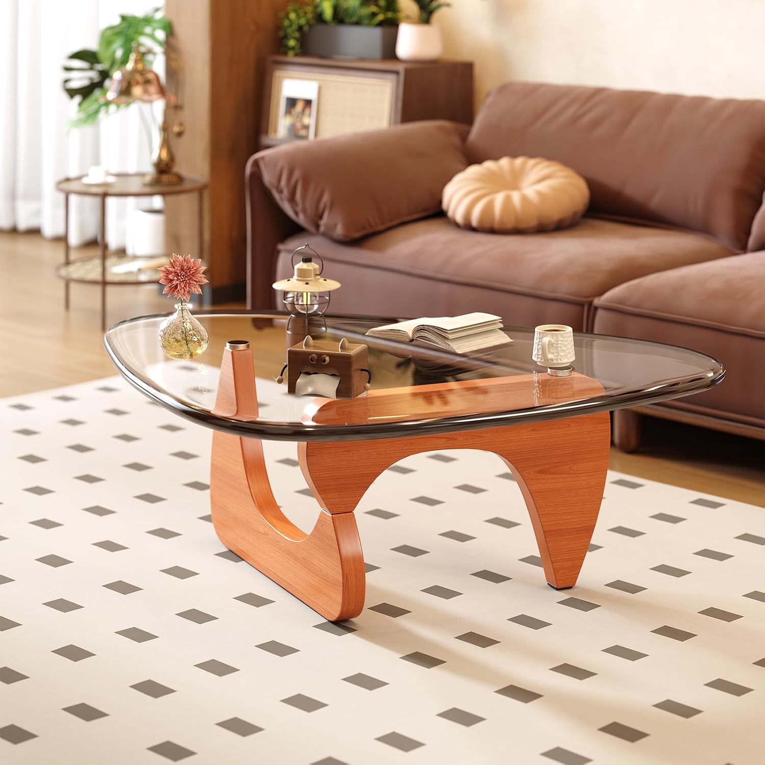 Coffee Table for Living Room Mid Century Modern Center Table with Glass Top and Wood, 32 Inch, Brown/Walnut - Image 8