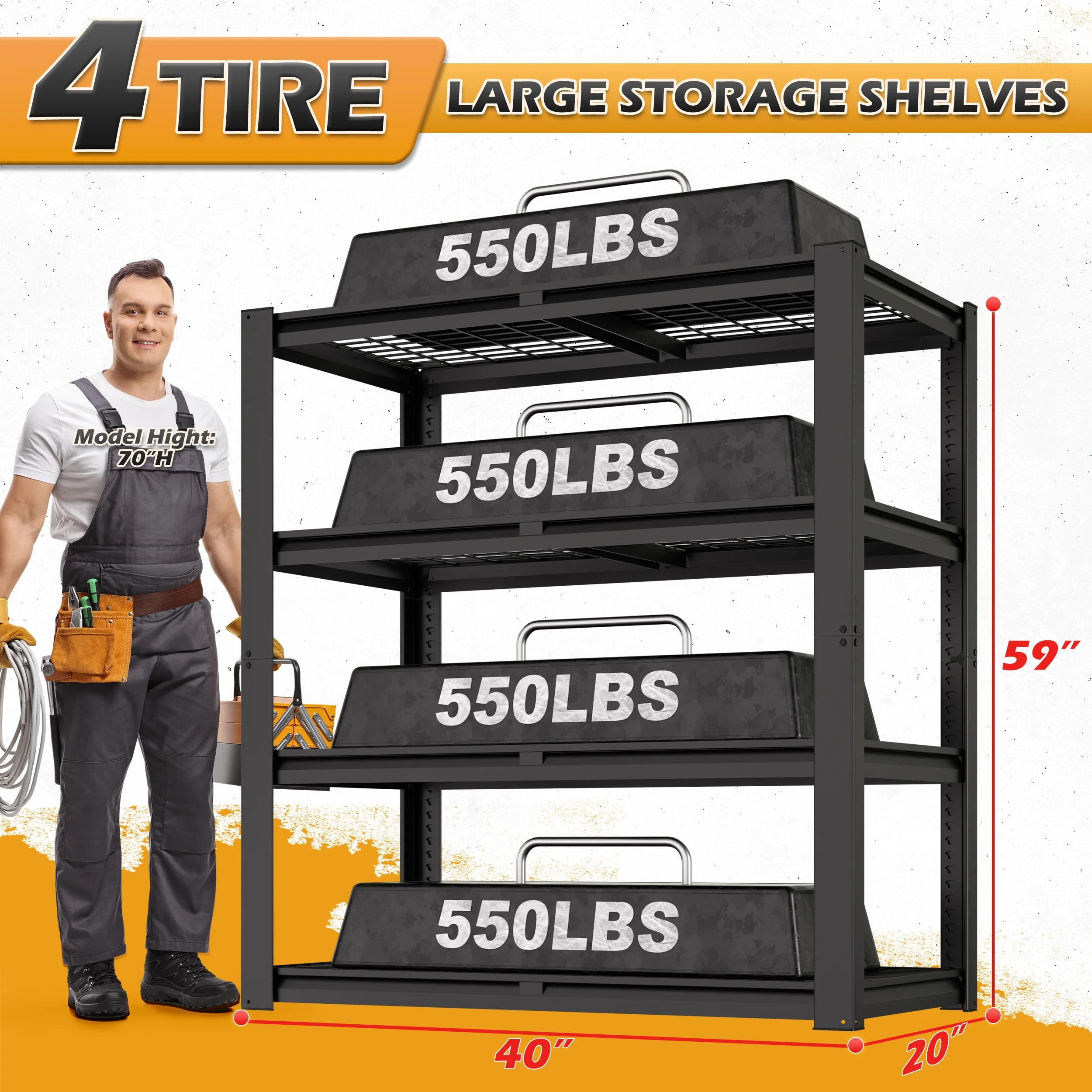 TrumanPick Storage Shelves 2200LBS Metal Wire Shelving Units Garage Storage Rack 40"W x 20"D x 59"H Heavy Duty Adjustable Industrial Shelving - Image 5