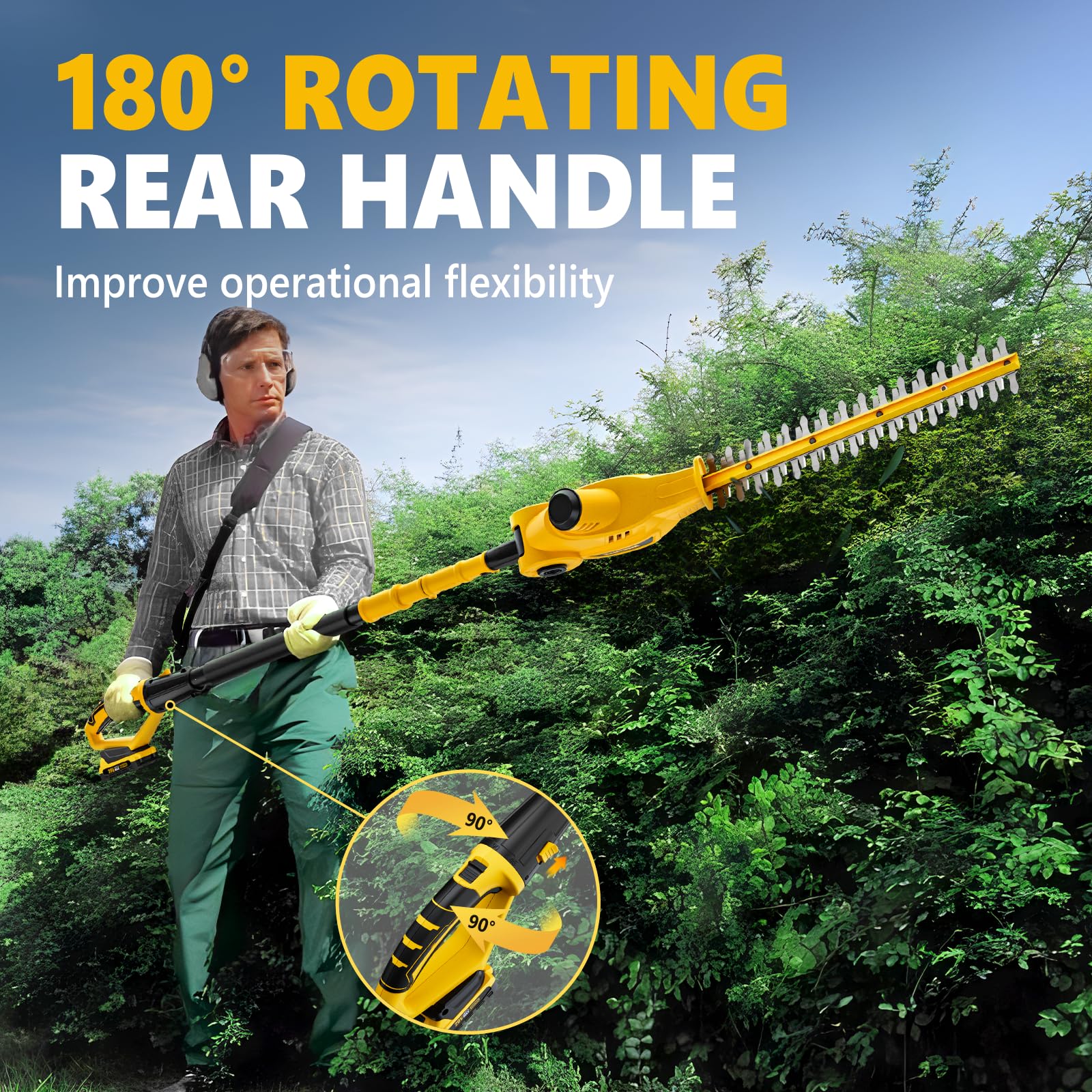 20V MAX Cordless Pole Hedge Trimmer, 2 x 2.0Ah Batteries and Charger Included - Image 6