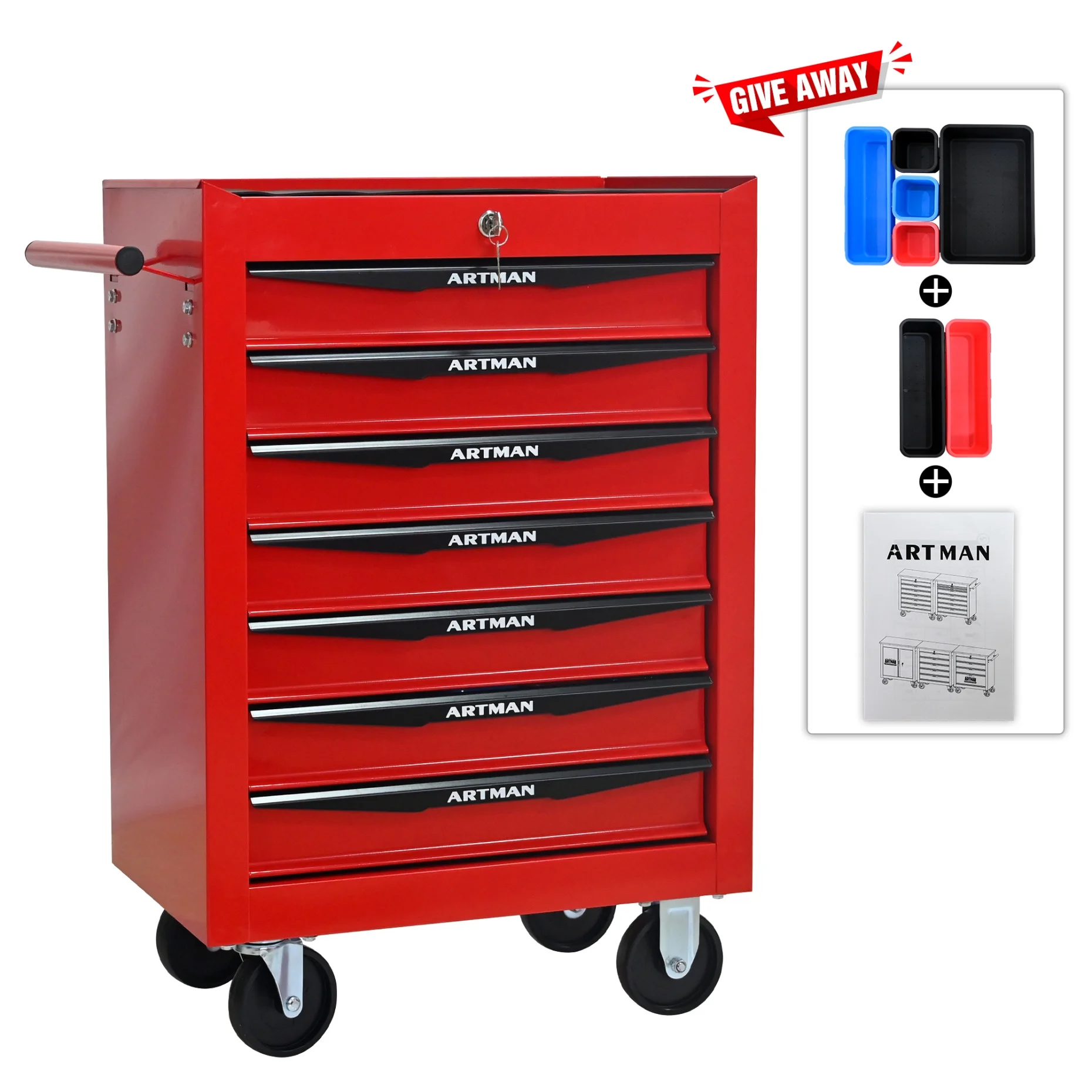Rolling Steel Tool Chest with 7 Drawers, Ball Bearing Slides & 4-Wheel Mobility - Lockable Storage Cabinet for Workshop or Garage - Image 3