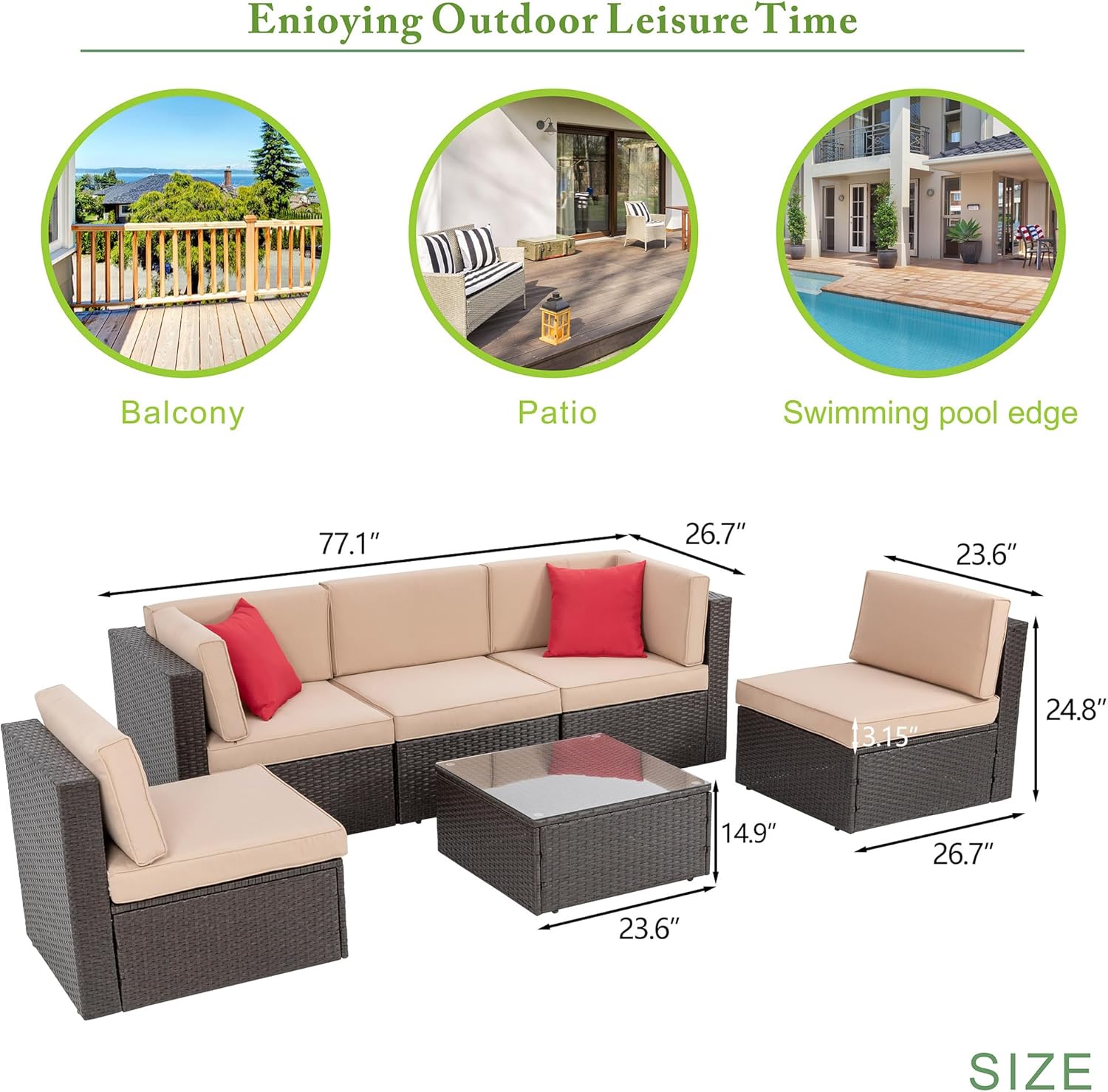 5-Piece All-Weather Patio Furniture Set with Ottoman, Outdoor Wicker Conversation Sofa Set with Cushions for Garden, Deck & Backyard - Image 29