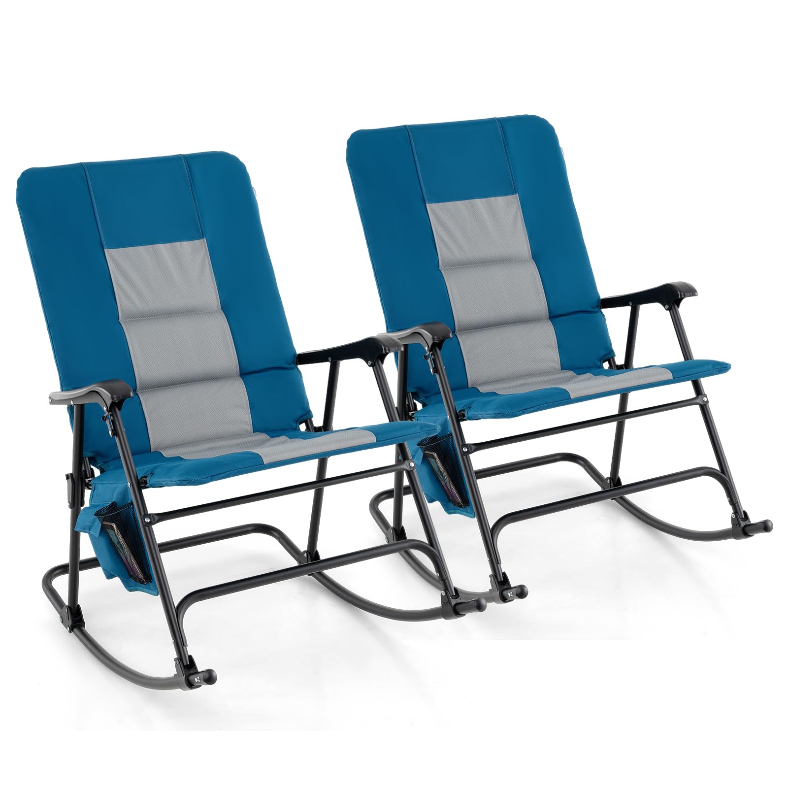 Oversized Folding Rocking Chair – Padded Patio Lounge with Metal Frame & Side Pocket - Image 5