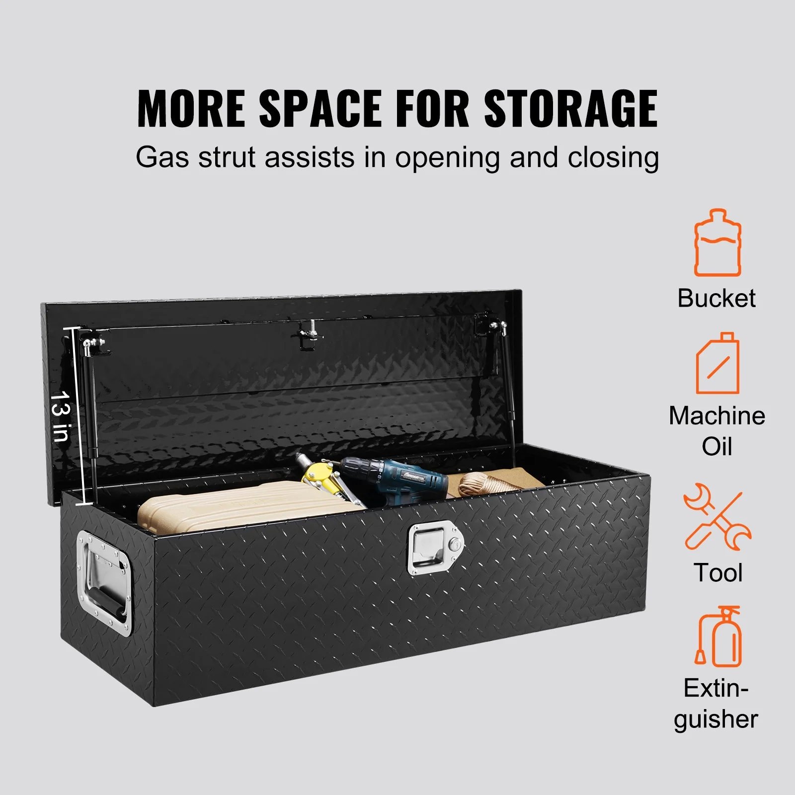VEVOR Heavy Duty Aluminum Truck Bed Tool Box, Diamond Plate Tool Box with Side Handle and Lock Keys,Storage Tool Box Chest Box Organizer for Pickup,Truck Bed, RV, Trailer,39"x13"x10",Black - Image 3