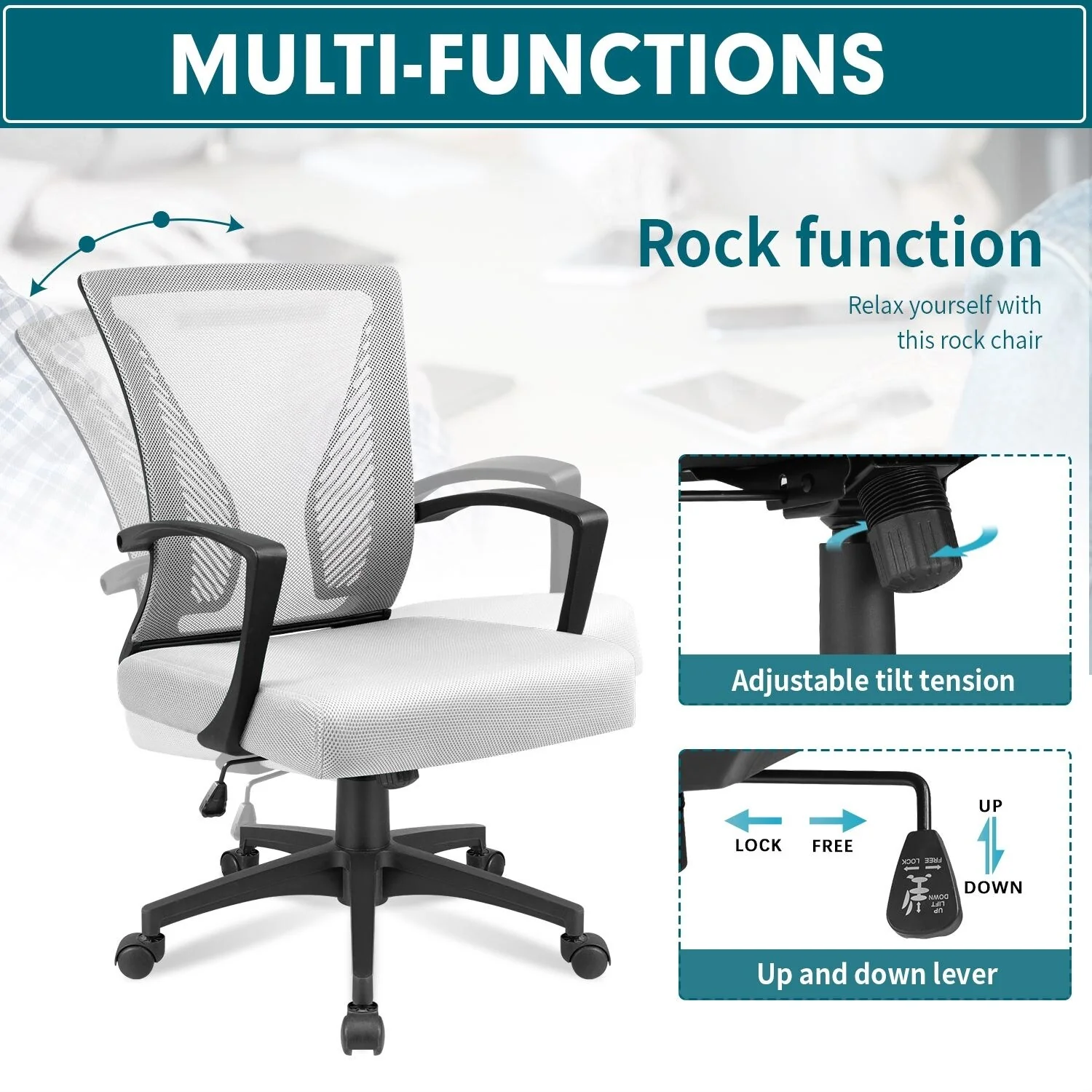 Ergonomic Mesh Office Chair with Lumbar Support, Breathable Computer Desk Chair - Image 45