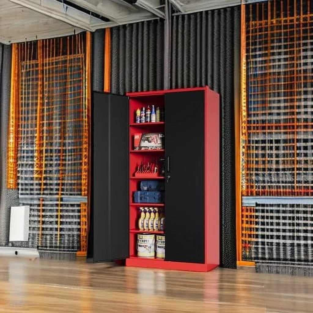 MIIIKO Metal Storage Cabinet with Locking Doors, Black Garage Lockable Steel Cabinets with 4 Doors and 5 Shelves for Home, Garage, Pantry Workshop Warehouse - Image 35