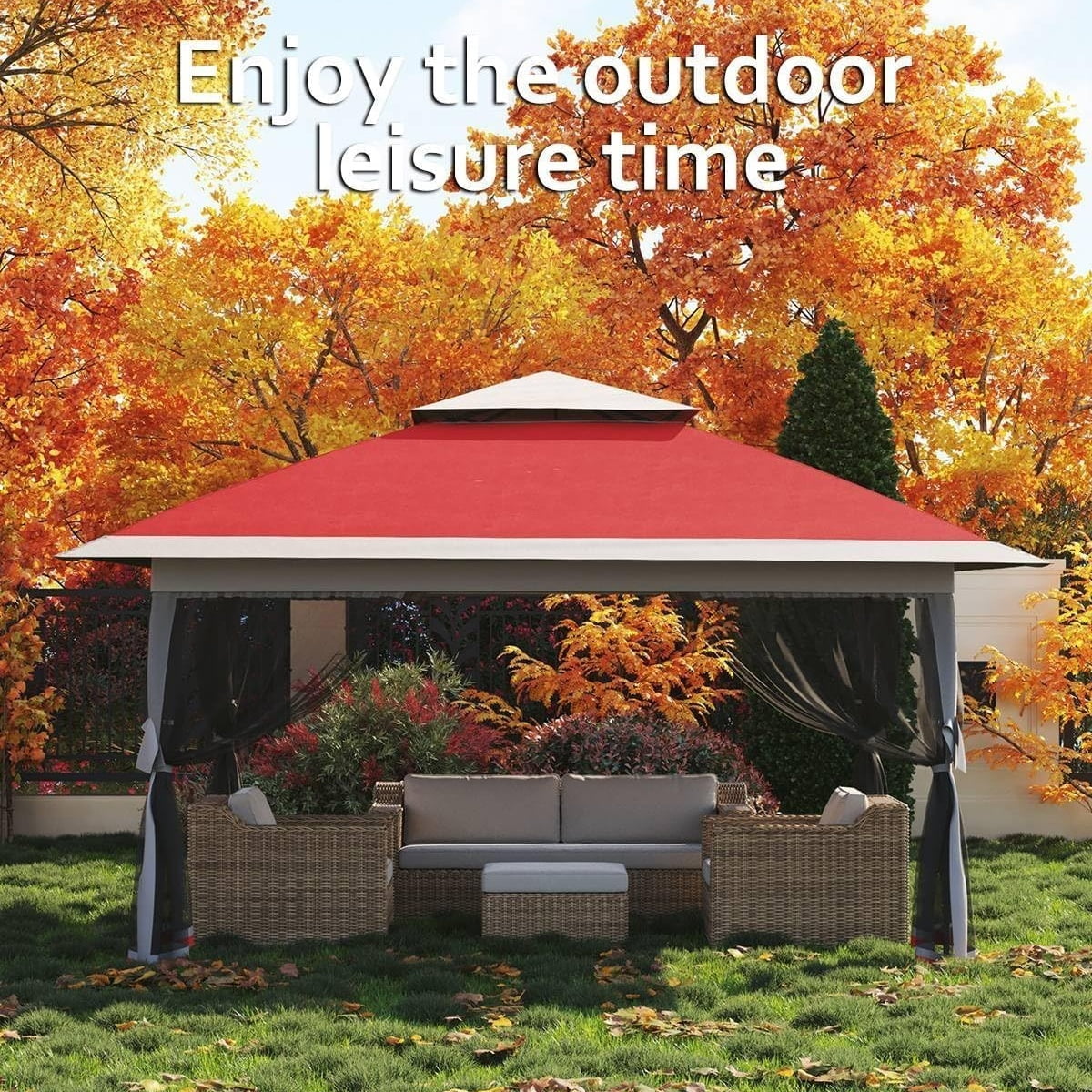 13x13FT with Expansion Bolts, Canopy Tent, Heavy Duty Party Tent & Shelter with Double Roofs, Mosquito Nettings and Privacy Screens Tent for Party, Wedding, Outdoor Dining, Patio, Backyar - Image 16