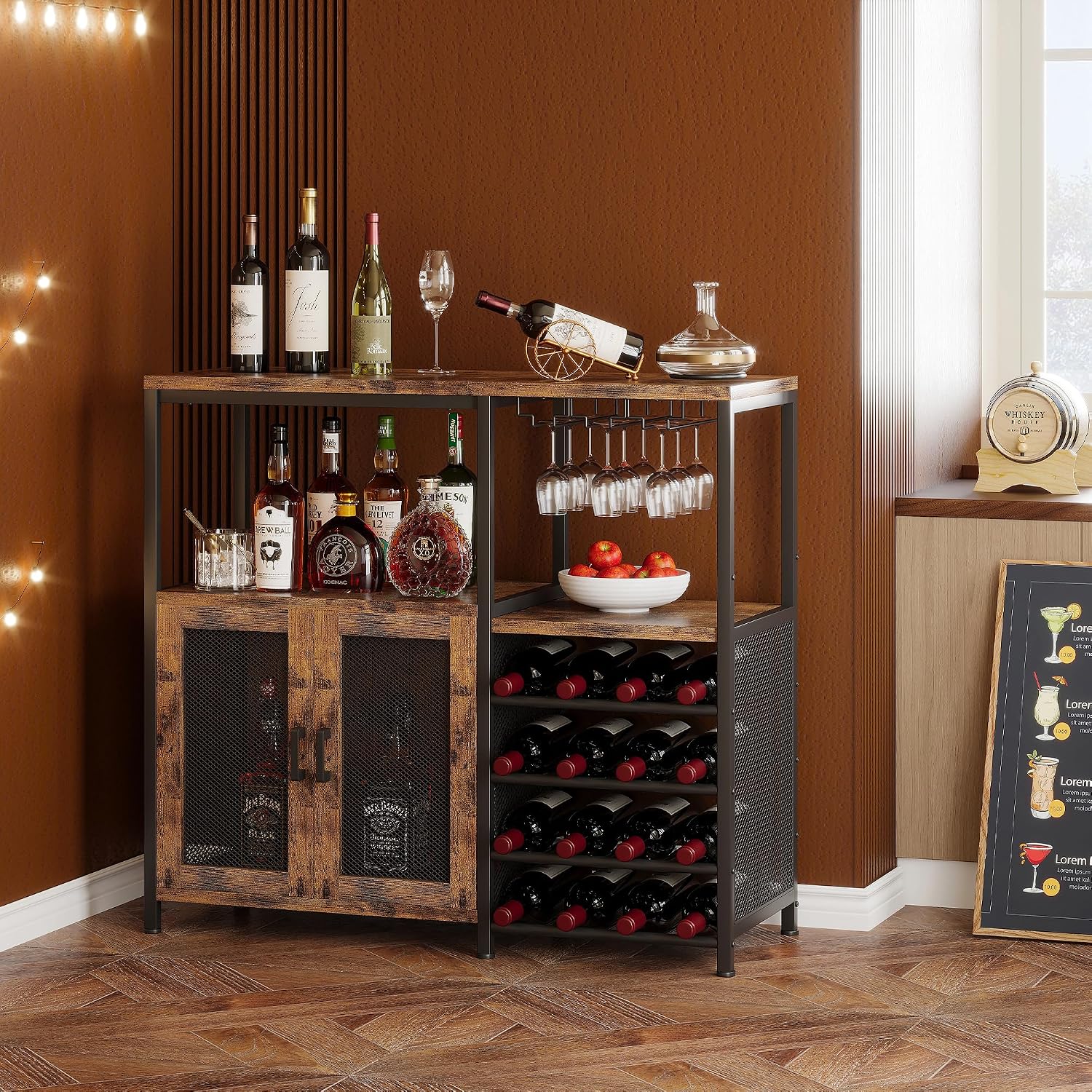 Bar Cabinet with Wine Rack, Liquor Cabinet for Home, Wine Bar with Storage, Home Bar Furniture for Living Room, Buffet Cabinet & Sideboard with Alcohol Storage - Image 7