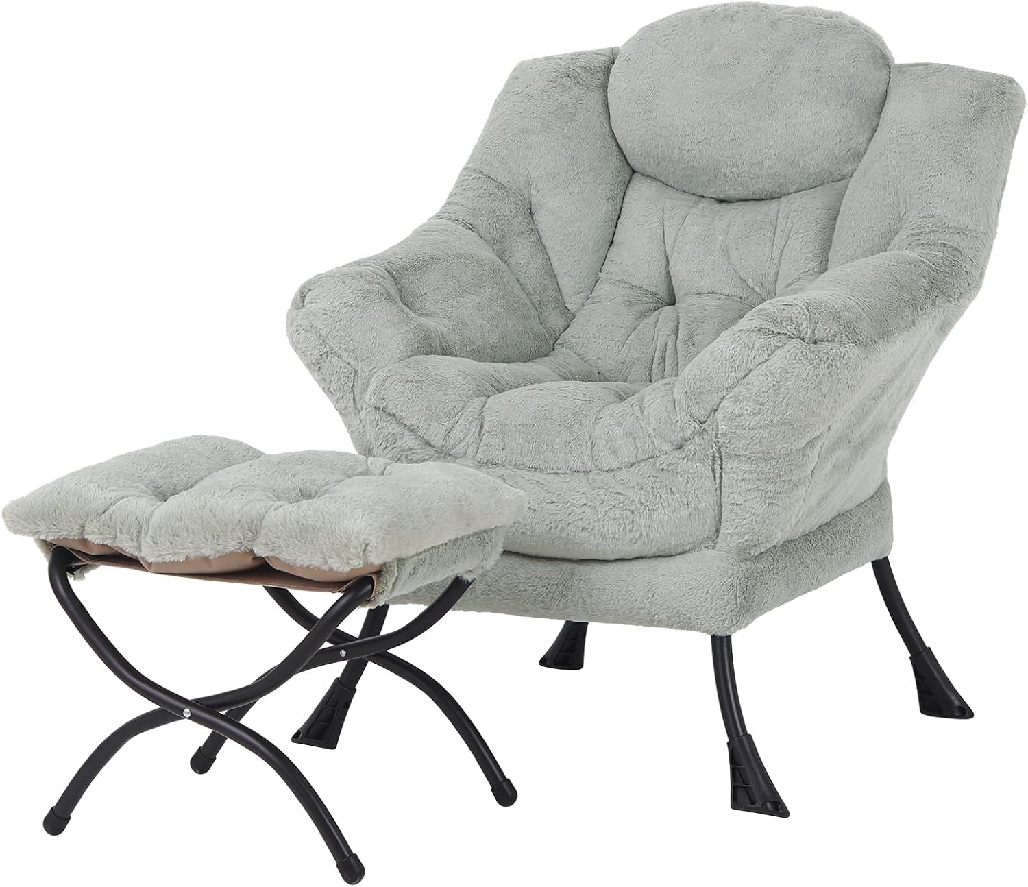 Lazy Chair with Ottoman, Reading Chair with Footrest, Dark Grey - Image 25