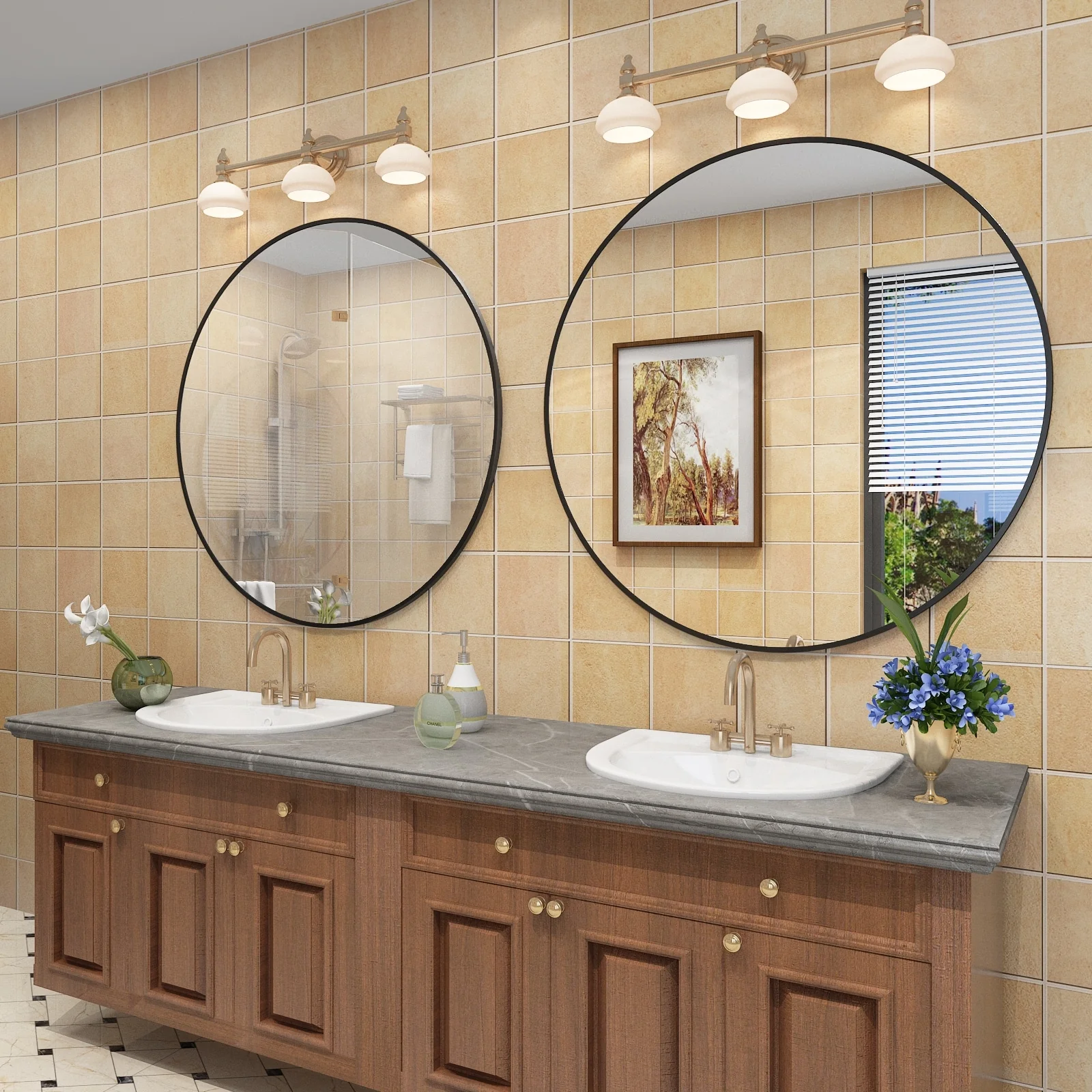 Round Metal Black Frame Bathroom Vanity Mirror, Wall Mounted Decorative Mirror - Image 30