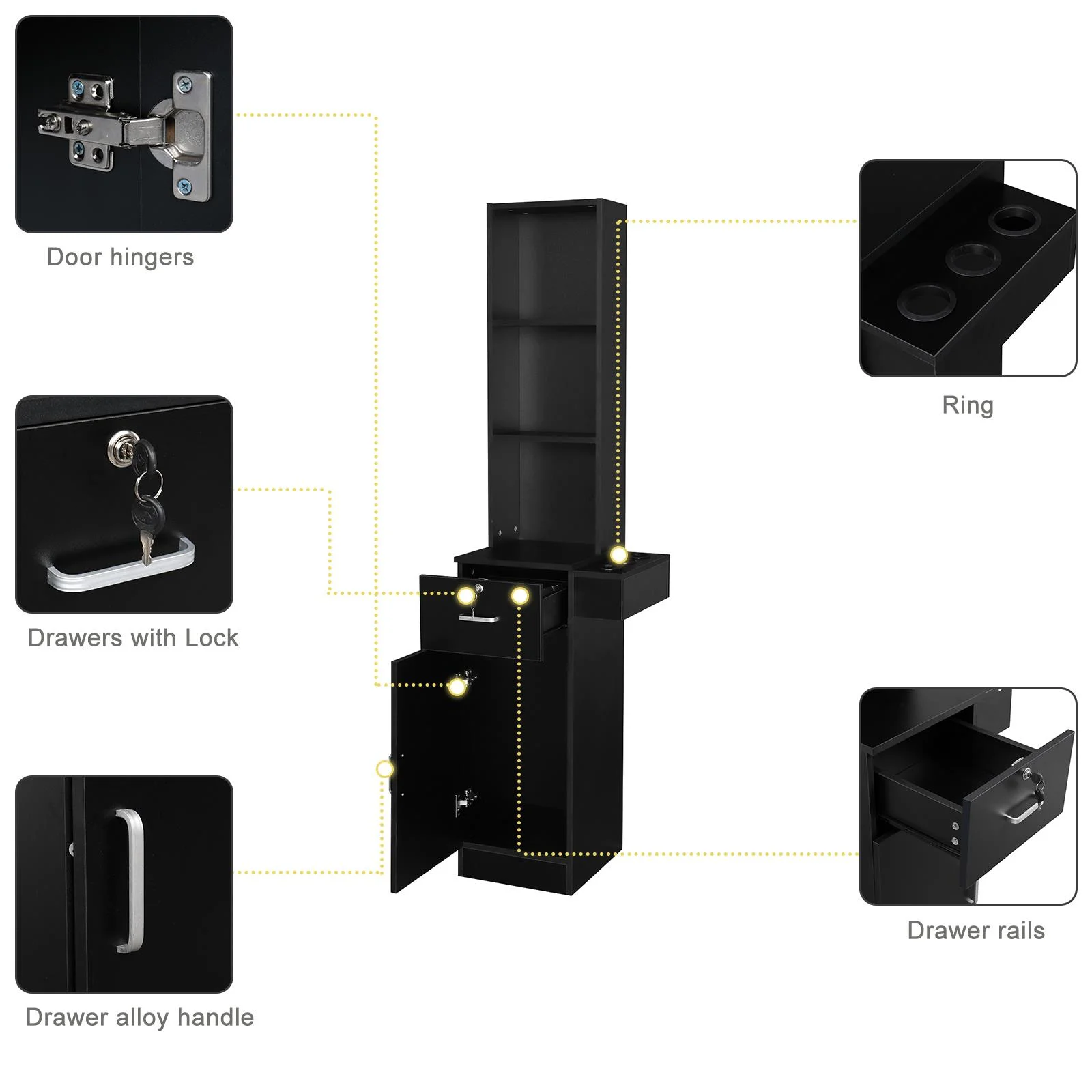 UBesGoo Barber Station Cabinet Wooden Hair Styling Storage Locker Beauty Salon Equipment, Black - Image 4