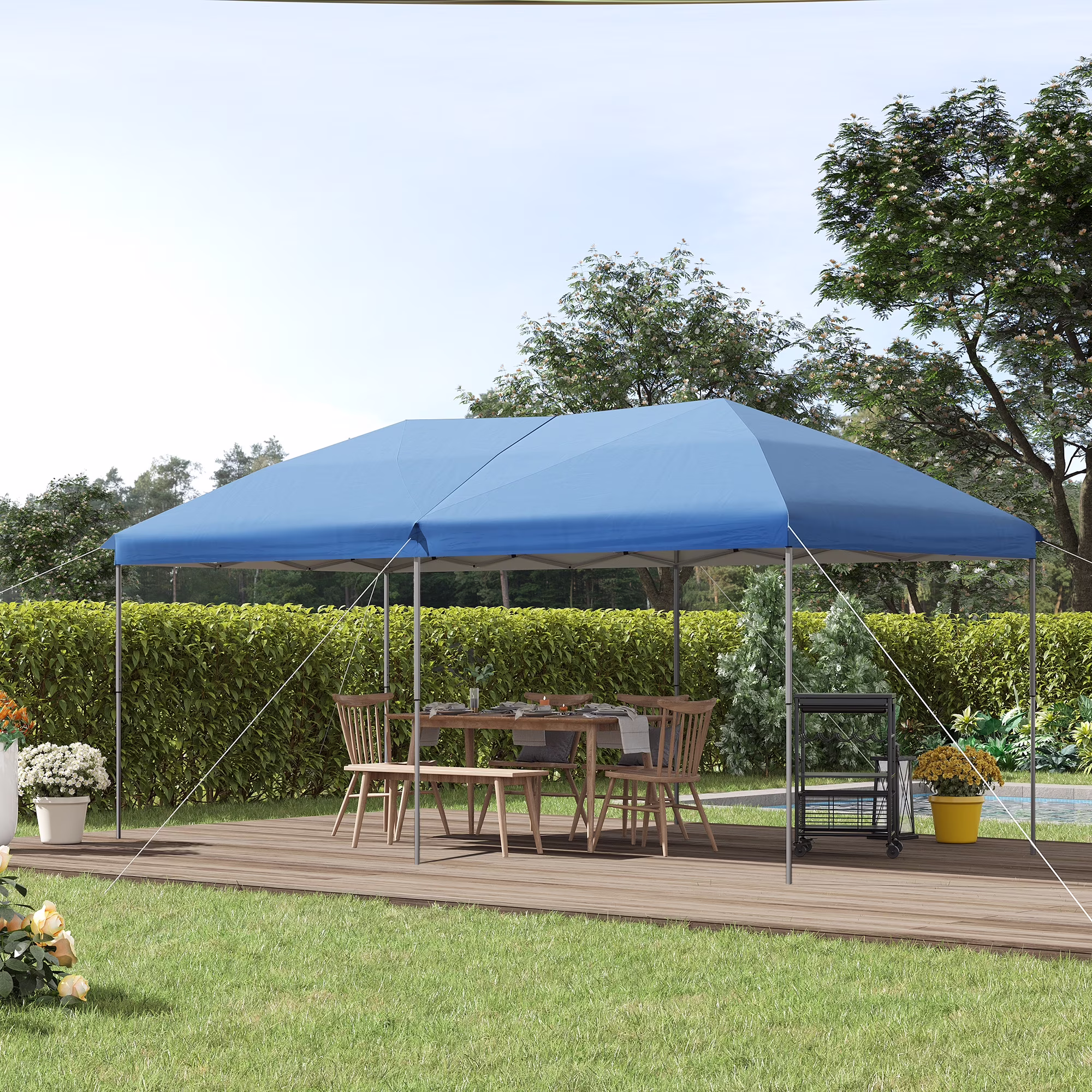 Outsunny 10' x 19' Pop Up Canopy with Easy Up Steel Frame, 3-Level Adjustable Height and Carrying Bag, Sun Shade Event Party Tent for Patio, Backyard, Garden, Blue
