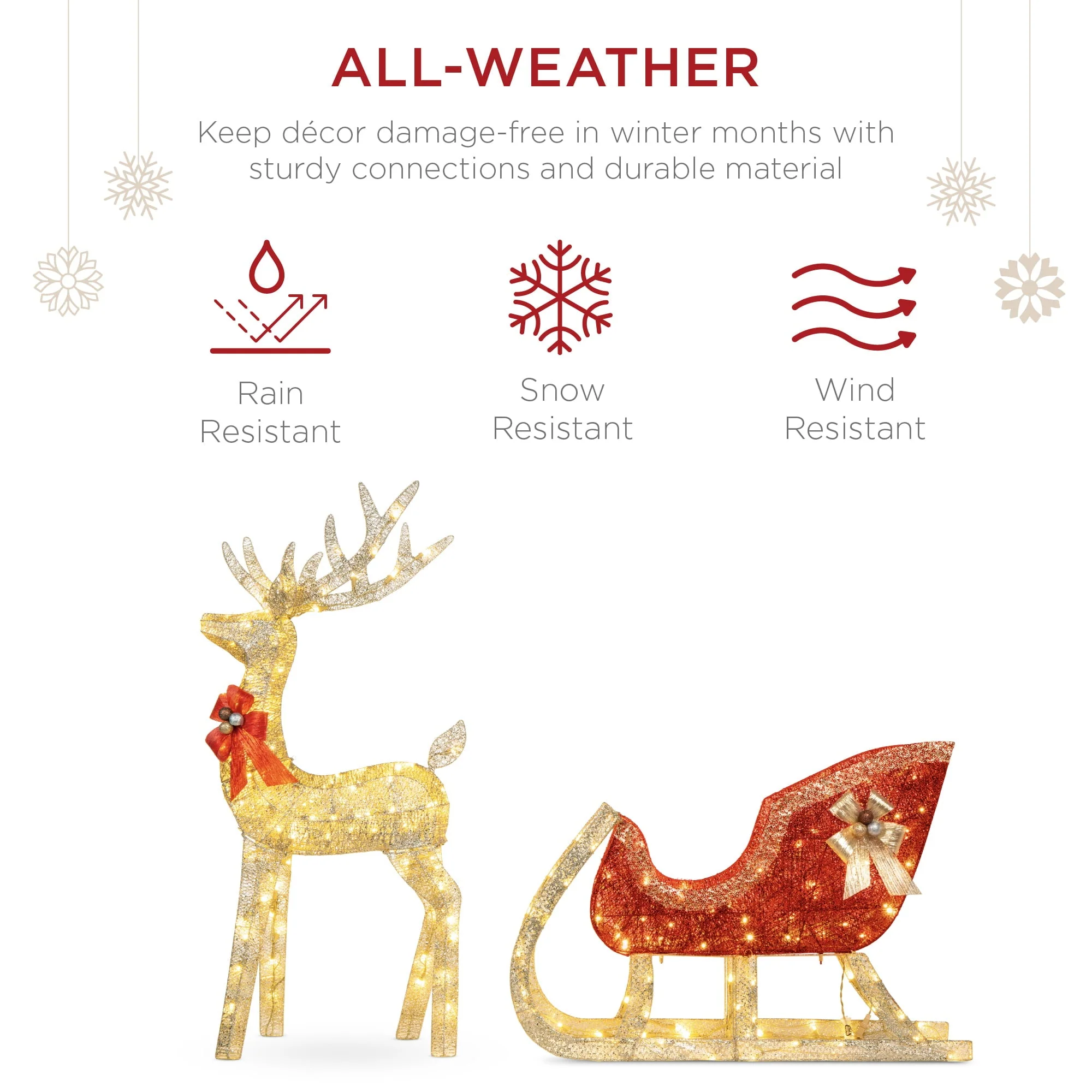 Best Choice Products Lighted Christmas 4ft Reindeer & Sleigh Outdoor Yard Decoration Set w/ 205 LED Lights, Stakes - Image 7