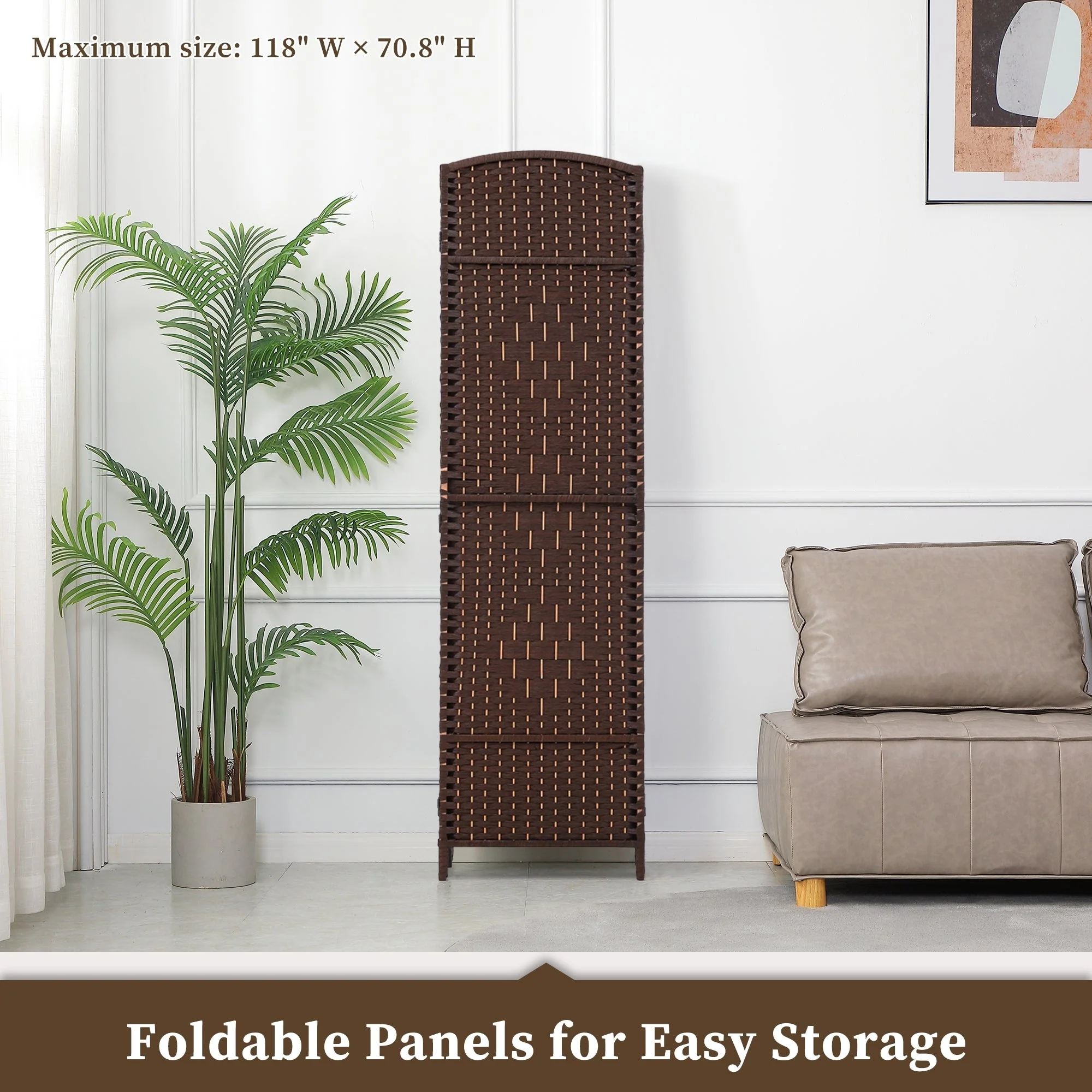 6 FT Tall Woven Fiber Room Divider, Freestanding Folding Privacy Screen - Image 33