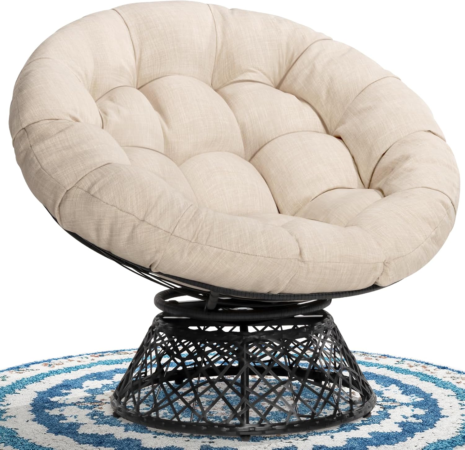 40" Wicker Papasan Chair, 360° Swivel, Arctic Snow, Brown Base - Image 14