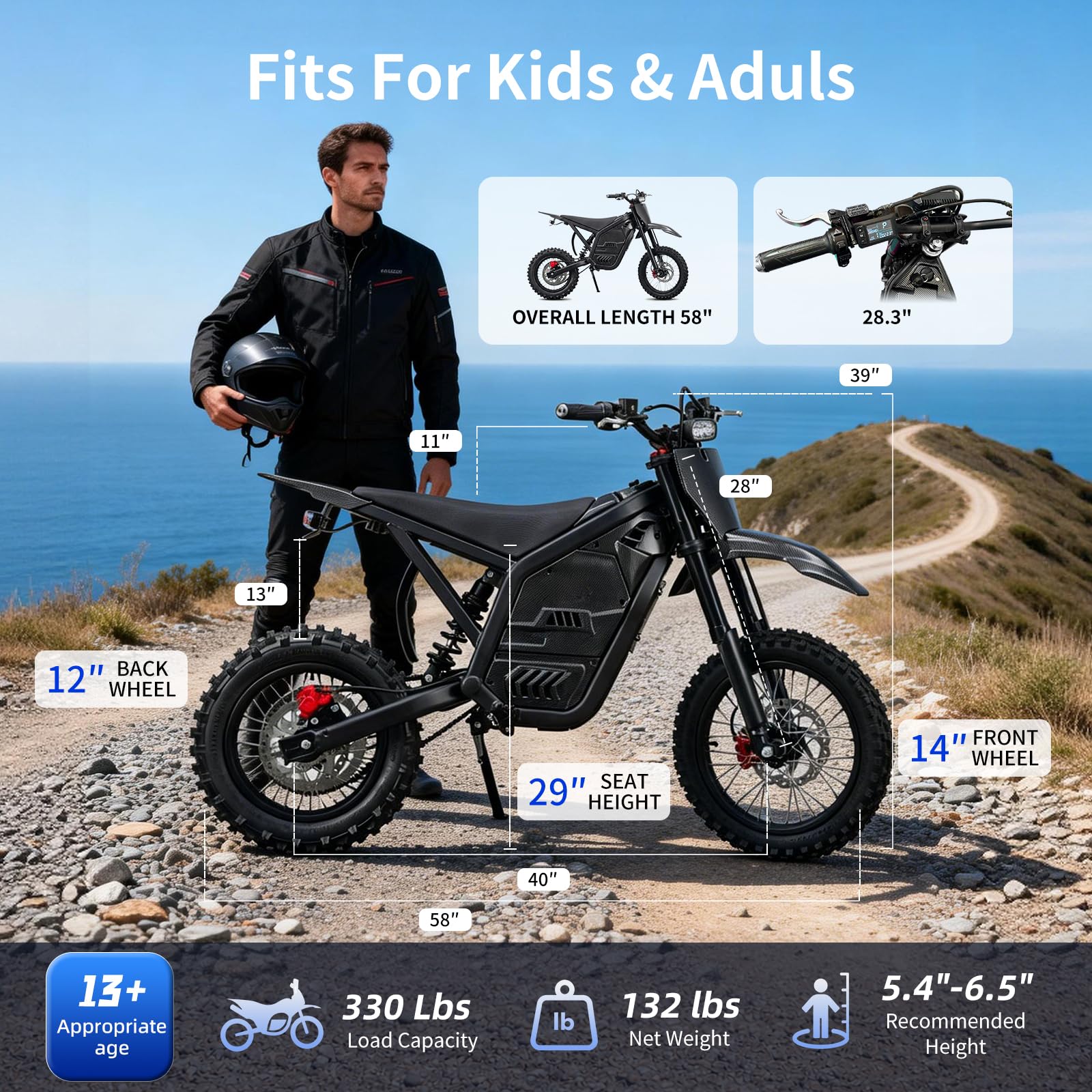 Electric Dirt Bike for Teens & Adults, 48V 20.8Ah 230Nm 40 Miles Range - Image 7