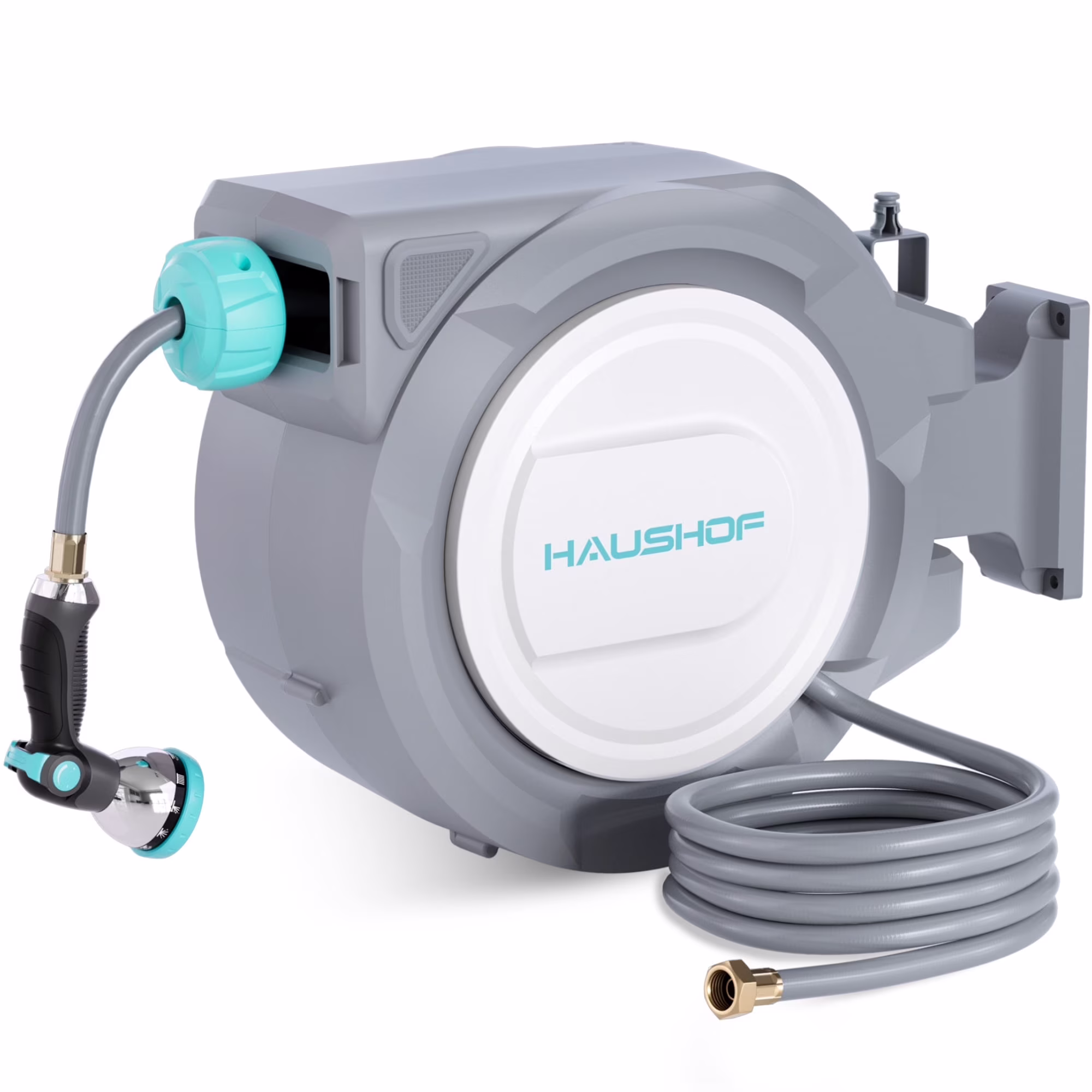 HAUSHOF 1/2" x 100 ft Retractable Garden Hose Reel with Automatic Rewind, 10-Pattern Spray Nozzle, Durable High-Pressure Hose, and 180- Swivel Bracket -C Perfect for Watering Gardens, Cleaning Patios